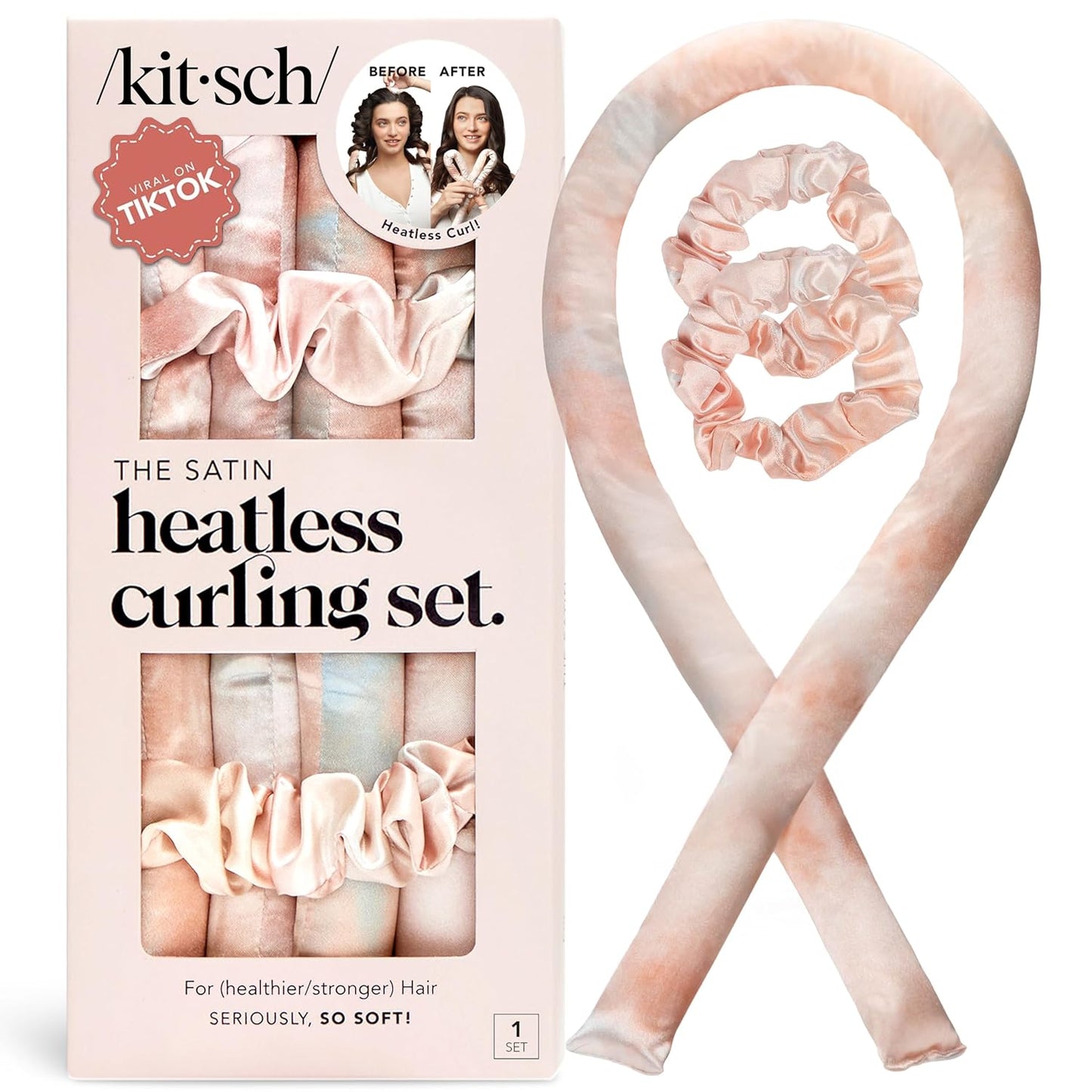 Kitsch Satin Heatless Curlers Set – Heatless Curls Overnight with 34" 