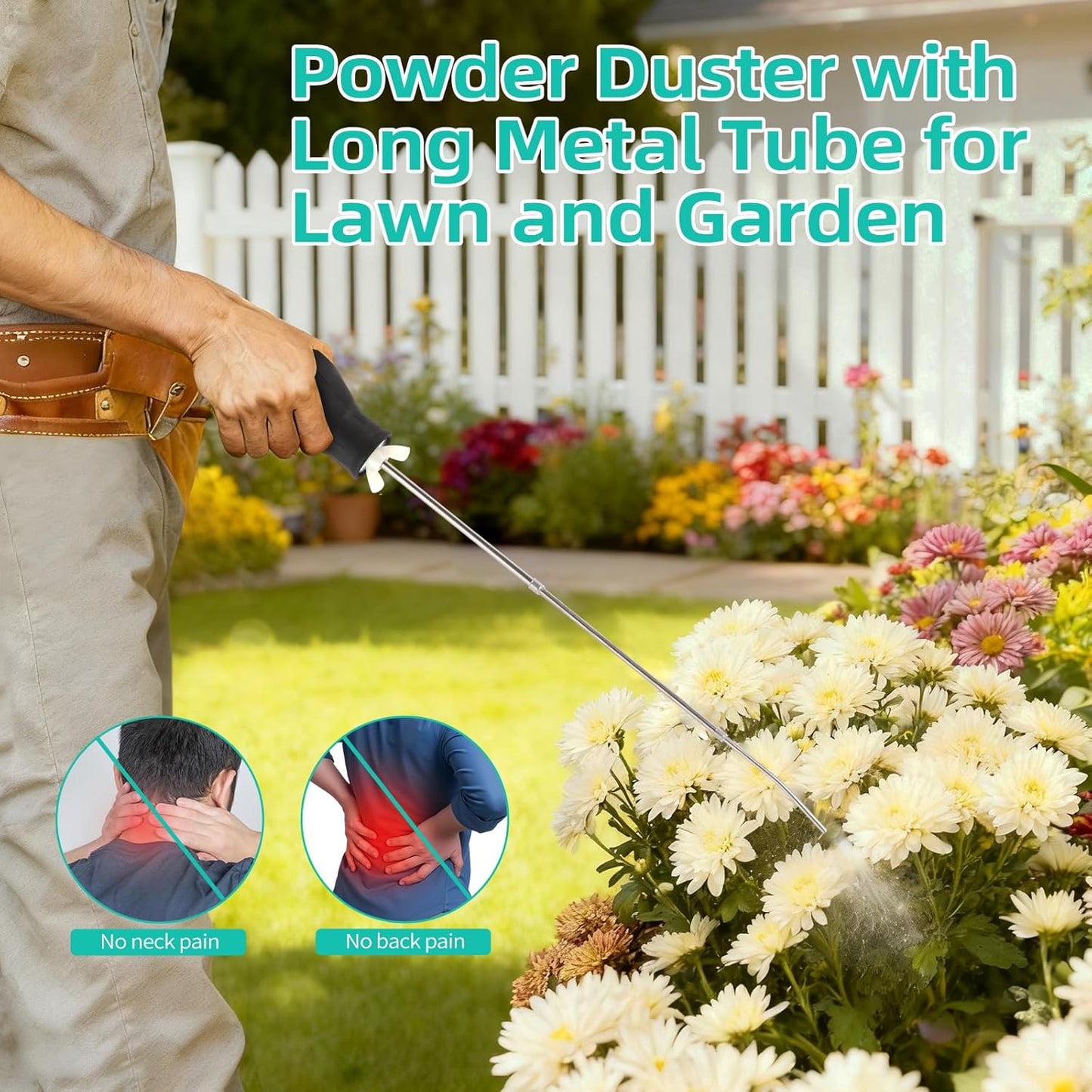 Diatomaceous Earth Powder Duster with Extendable Metal Tube (5" to 22") & Threaded Seal - Leak-Proof Bulb Sprayer for Garden, Home, Pet Area Insect Control - Includes Funnel & Scoop