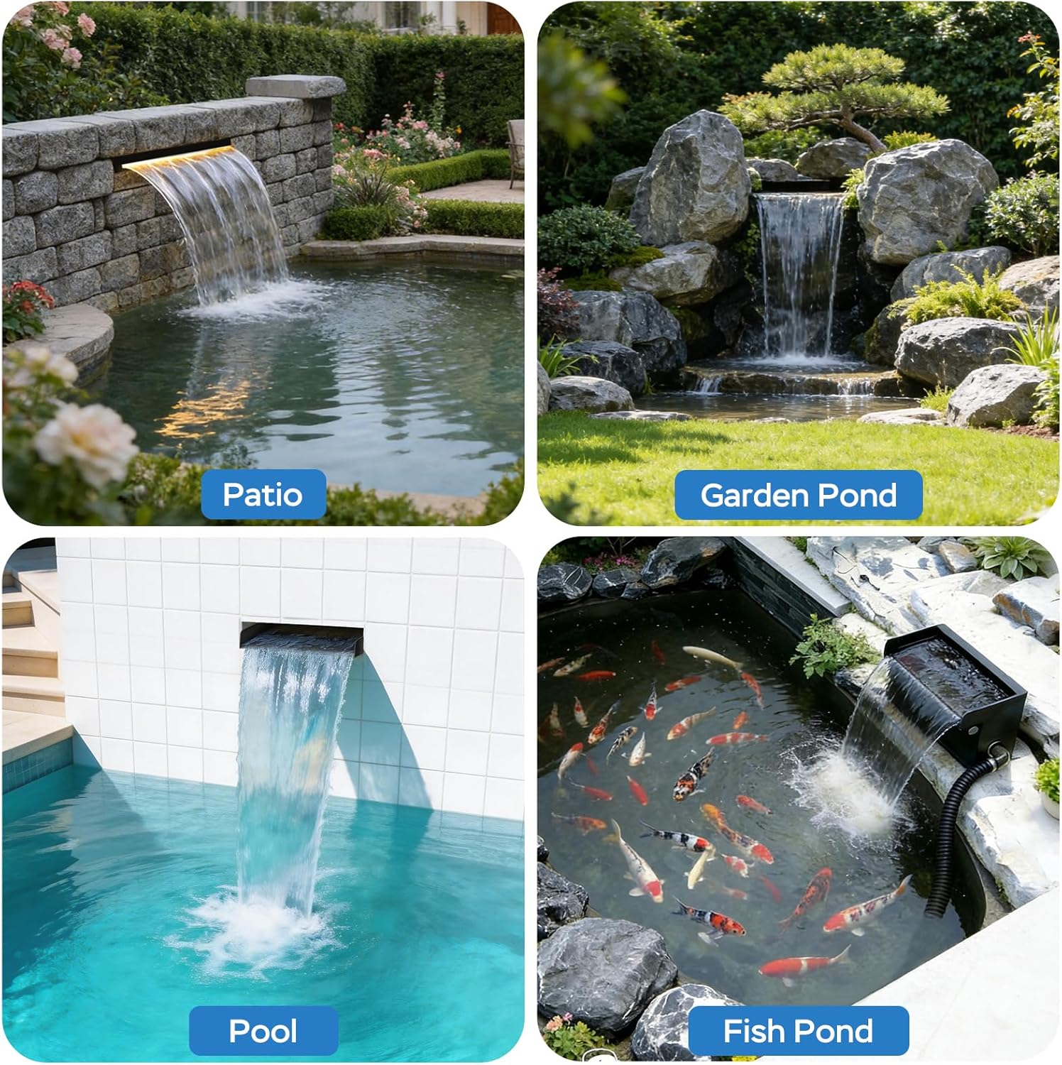 Pond Waterfall Spillway Kit, 12" Stainless Steel Spillway with Remote 