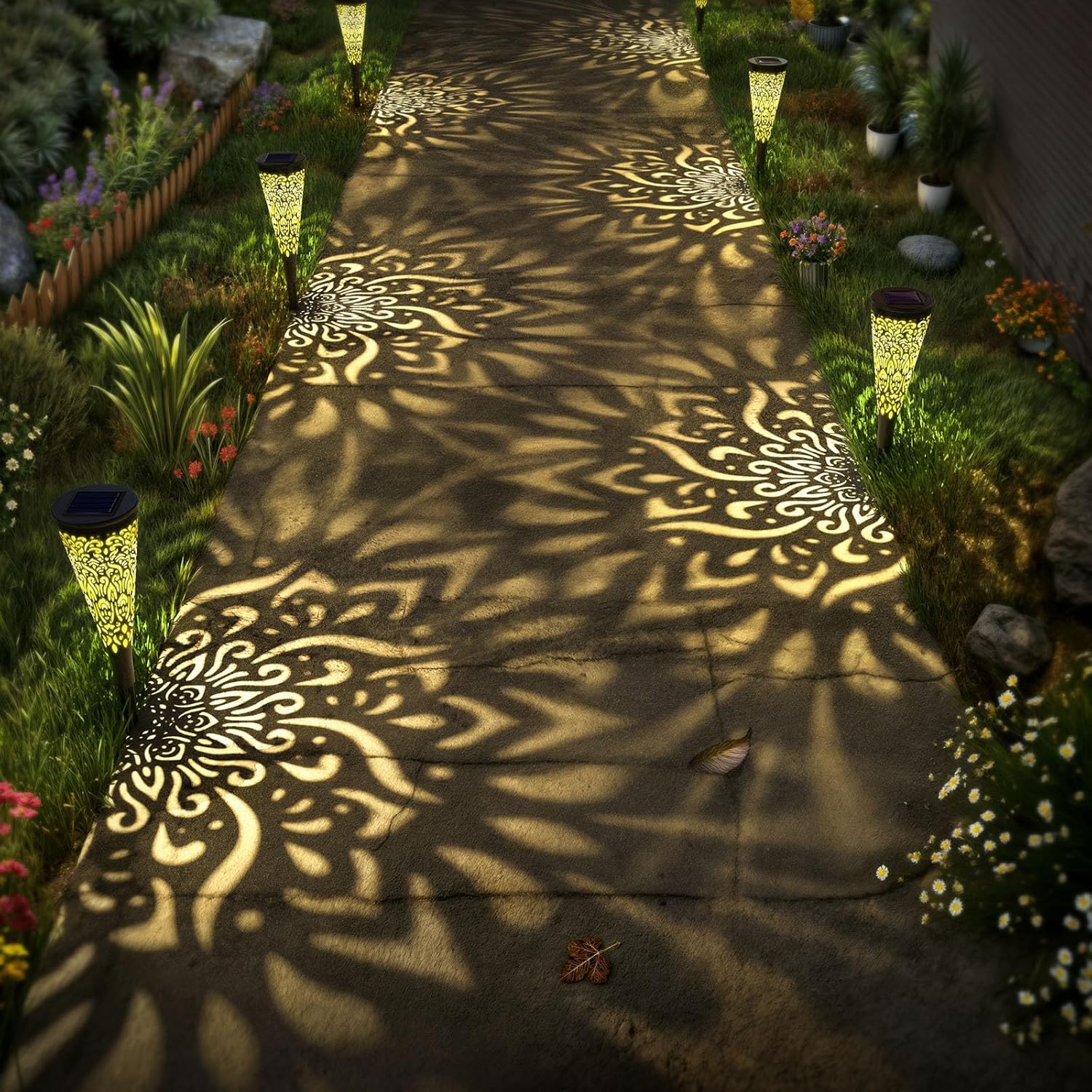 6 Pack Solar Lights Outdoor Garden Decorative Mandala Solar Garden Lig