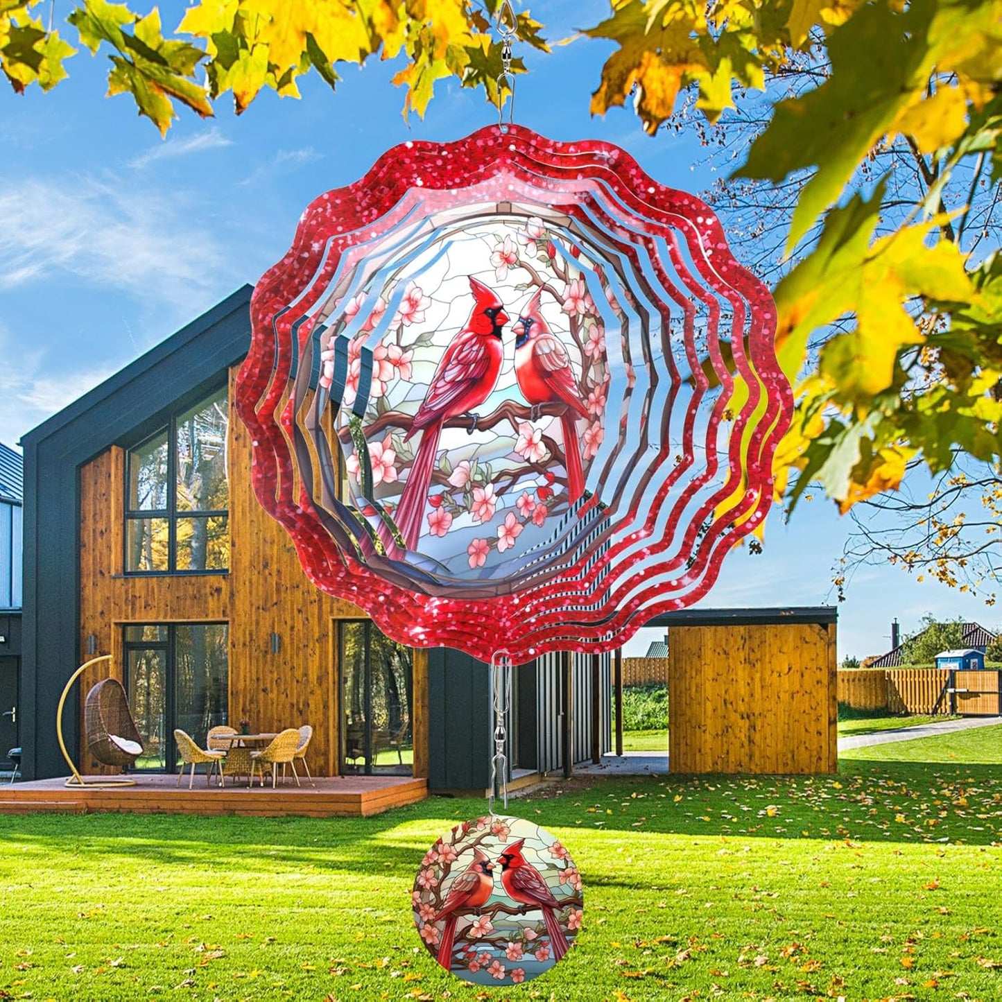 Red Cardinal Wind Spinner, 12 Inches 3D Stainless Steel Cardinal Garden Decor Yard Art, Cardinal Gifts for Women Outdoor Ornaments Outside Patio Decorations