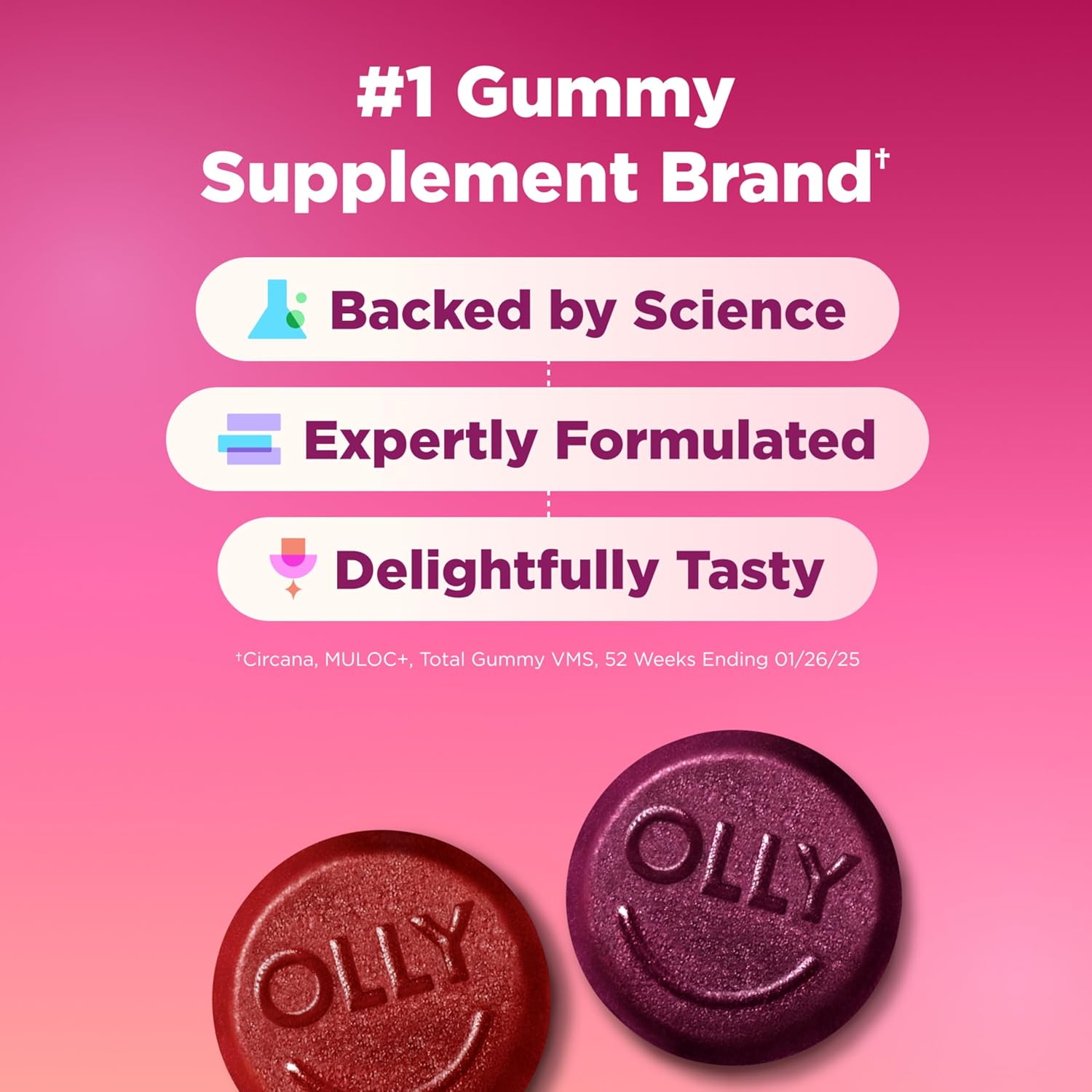 OLLY Women's Multivitamin Gummy, Vitamins A, D, C, E, Biotin, Folic Ac