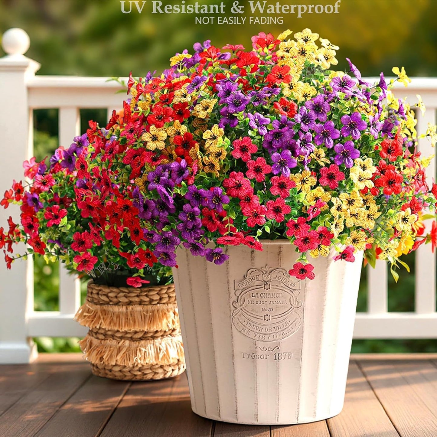 Artificial Flowers Faux Plants Outdoor Fake Flowers Summer Decor,16 Bundles Realistic Plastic Plant Colorful Daisy UV Resistant for Porch Patio Home Yard Garden Window Box Pot Planters (Colorful)