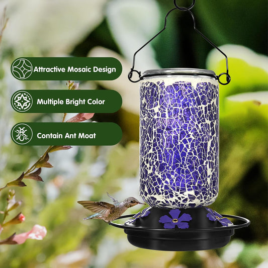 Glass Hummingbird Feeder,Purple Hummingbird Feeders for Outdoors Hangi
