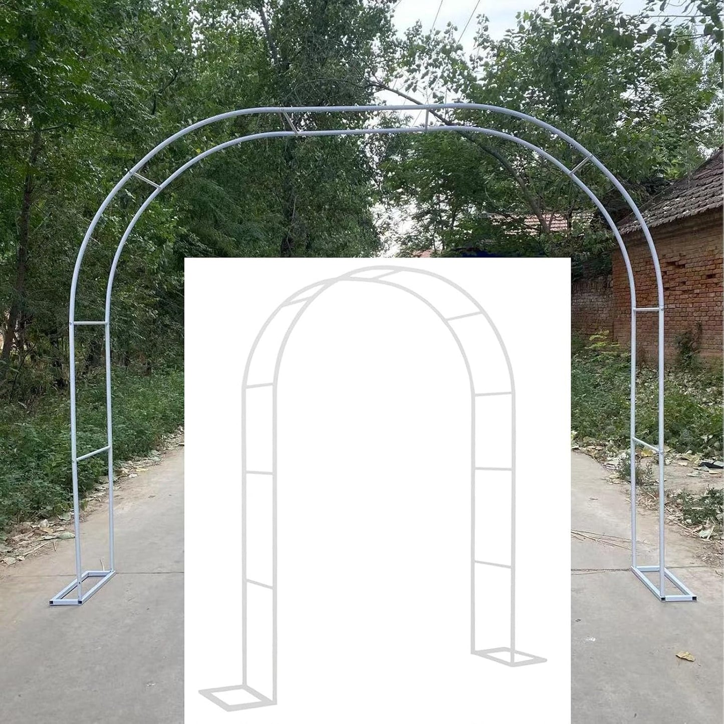 Metal Garden Arch Trellis - Outdoor Patio Pergola for Rose Vines, Plants Support Frame, Decorative Arbor for Gardens, Weddings, Parties (White, 2.4x2.2x0.4m)