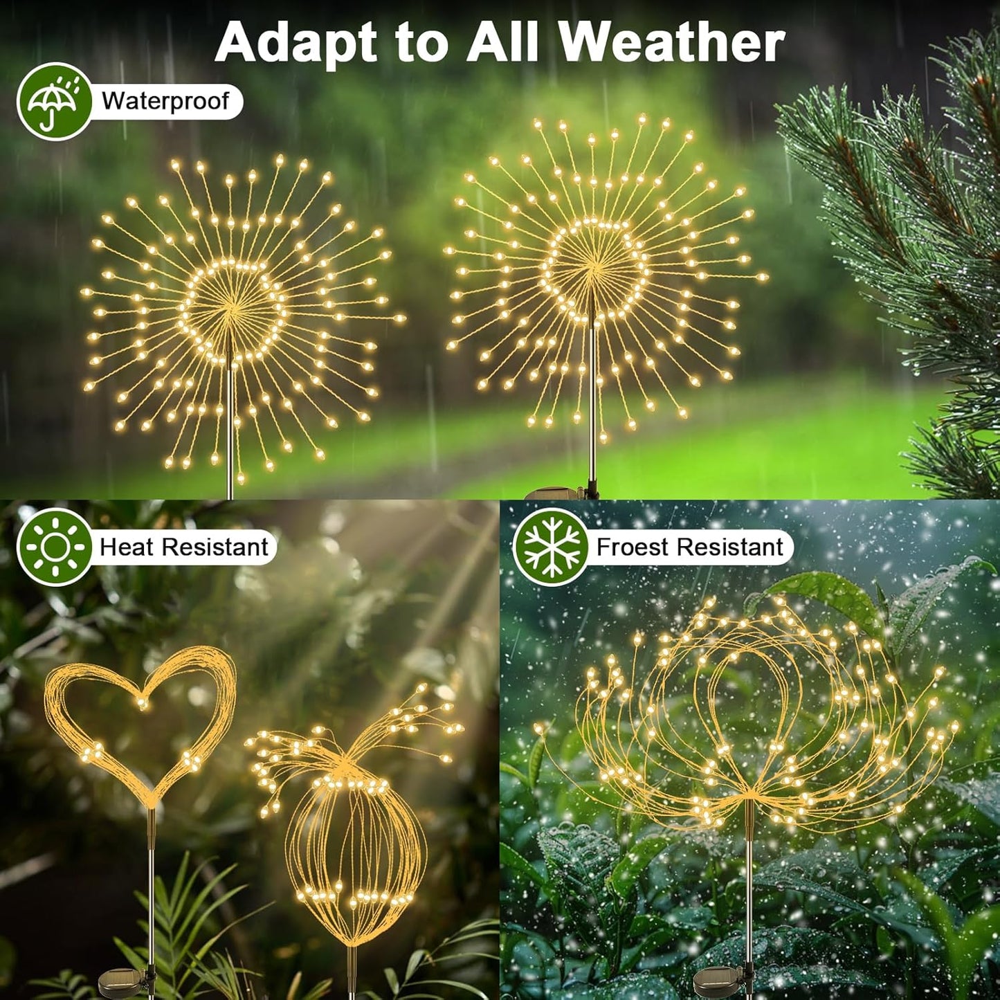 Solar Garden Lights Outdoor, 2 Pack 120 LED Twinkling Firework Lights 