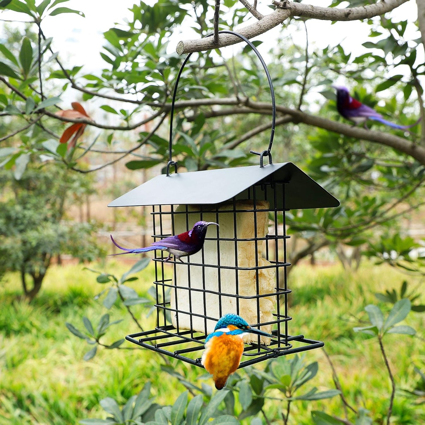 winemana Suet Feeder for Outside Hanging, Metal Suet Cake Holder Squirrel Proof, Weatherproof Bird Feeders for Wild Birds Woodpecker, Single Suet Cage for Outdoor Garden