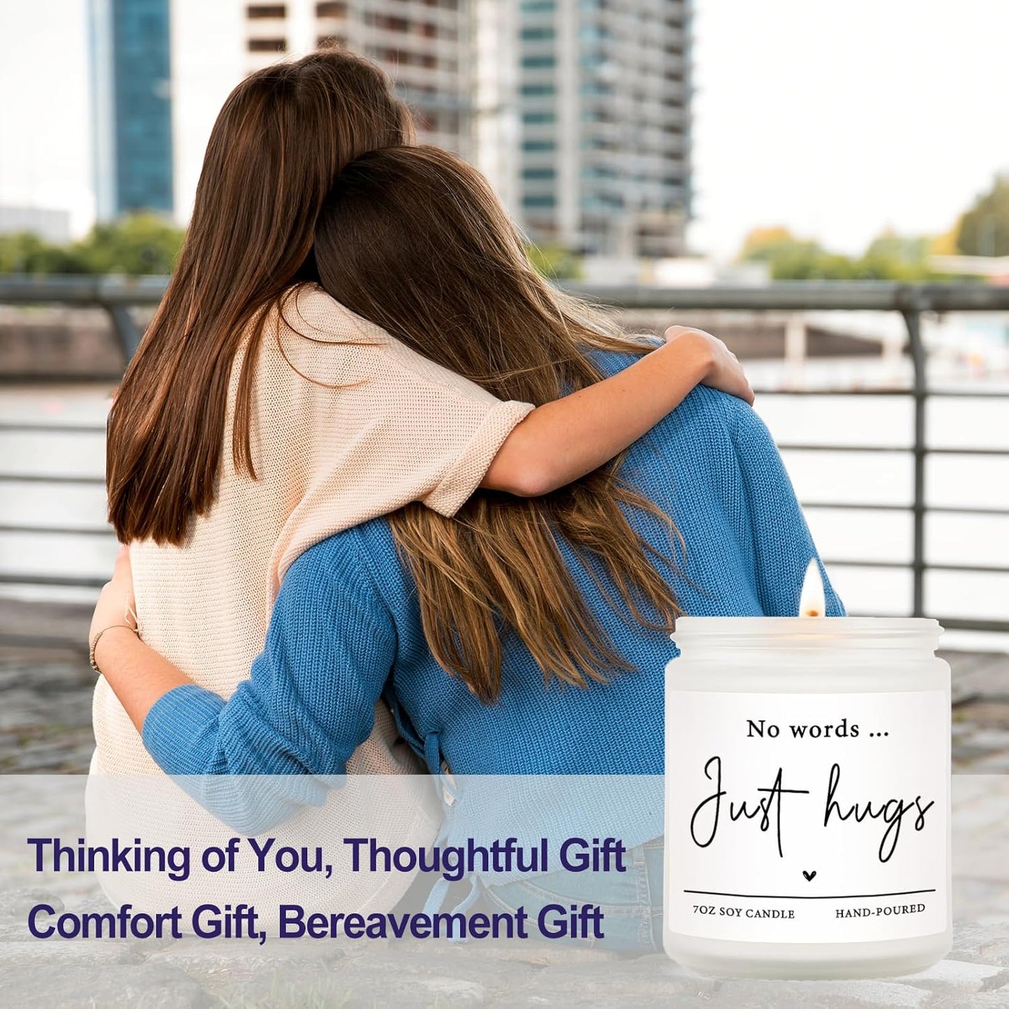 Shqiueos Sympathy Gifts for Loss of Loved One-No Words Just Hugs Lavender Scented Candle, Bereavement Gift Idea, Memorial, Grief, Thinking of You, Get Well, Comfort Condolence Gift (White)