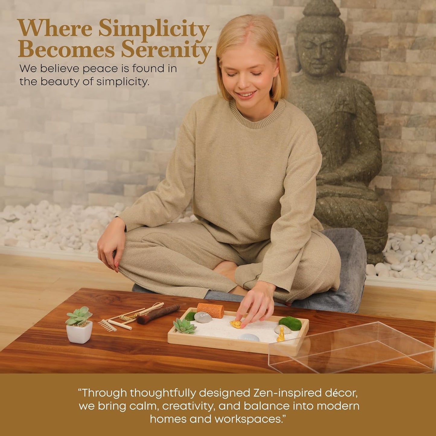 Zen Garden Kit 13" x 8.2" x 2" – Large Zen Sand Garden for Desk with Bamboo Tray, Includes 15 Accessories & 6 Tools, Japanese Sand Tray Decor for Home, Office, Meditation and Relaxation