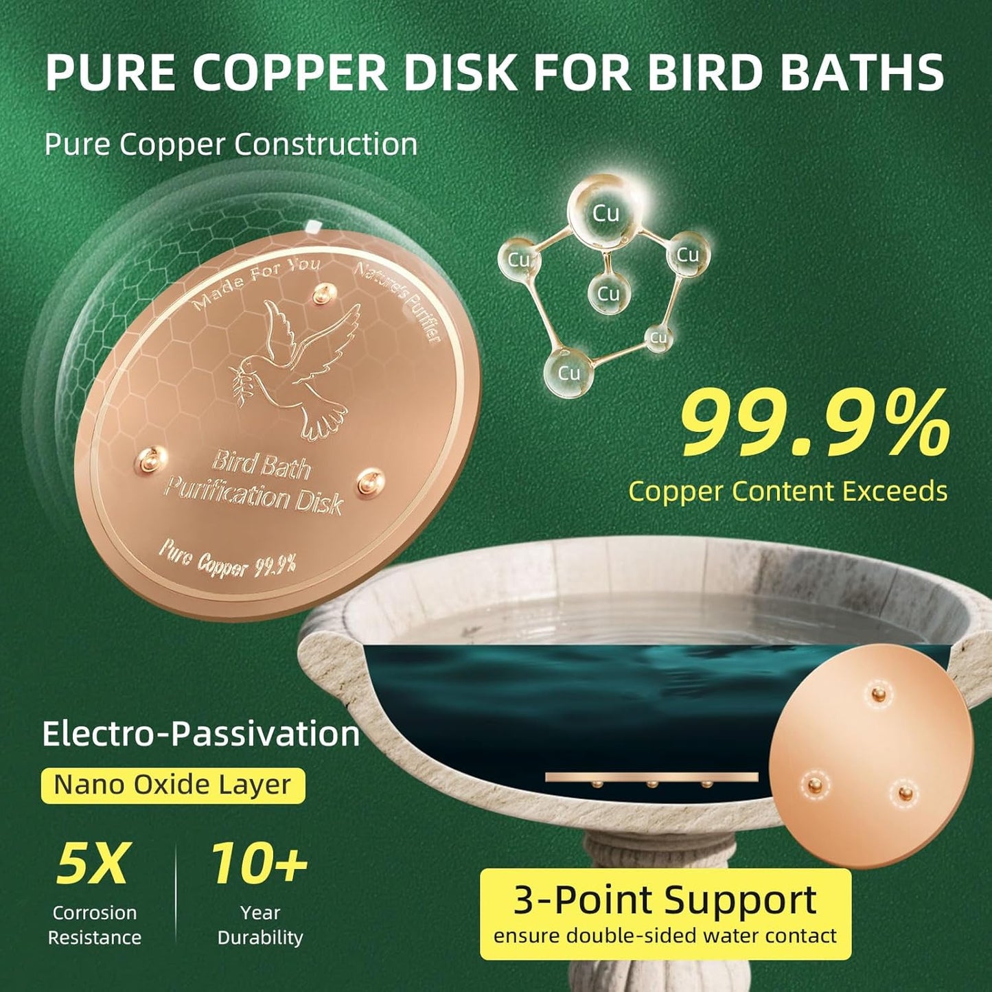 Copper Disk for birdbath, Chicken,Dogs & Cats Water Feeder, 99.9% Pure