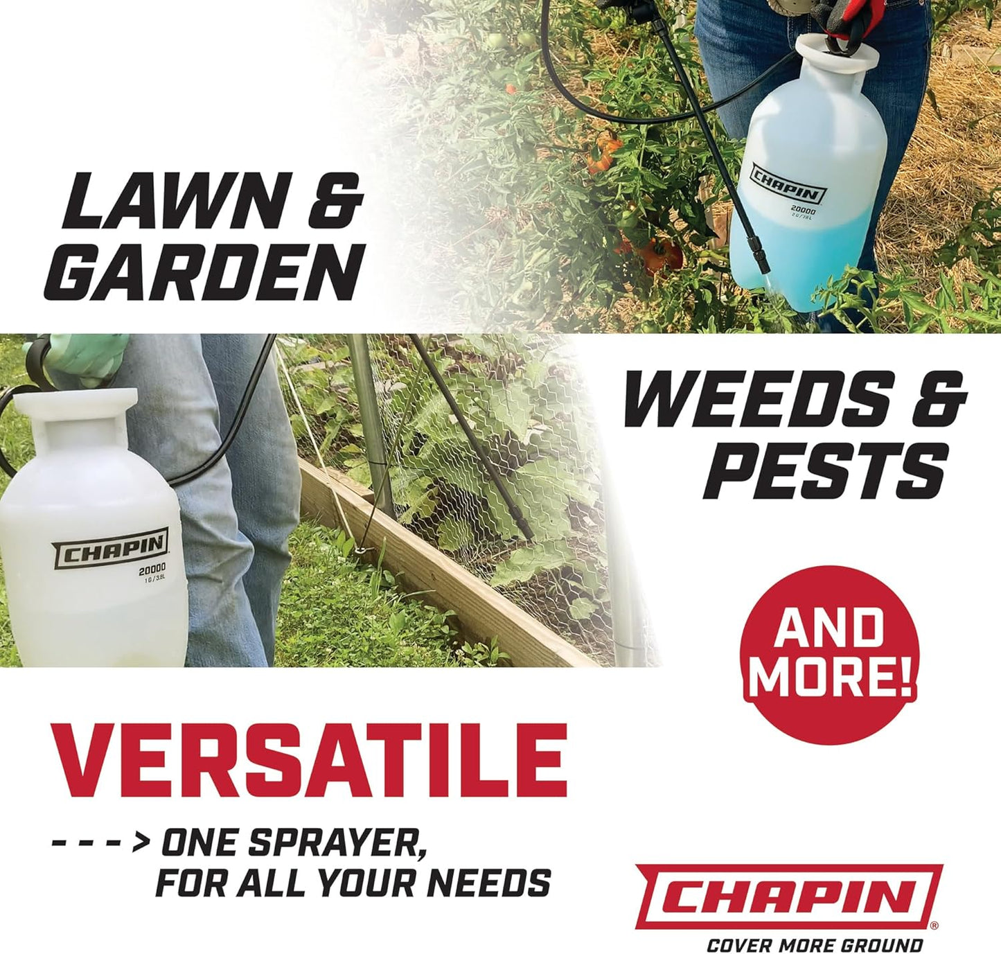 Chapin 20004 Pump Sprayer, 1-Gallon SureSpray Translucent Tank with an Easy Fill Funnel-Top Opening, Adjustable Cone Nozzle & 34" Long Reach Hose, Used for Fertilizer, Pesticides, Weeds & Pests