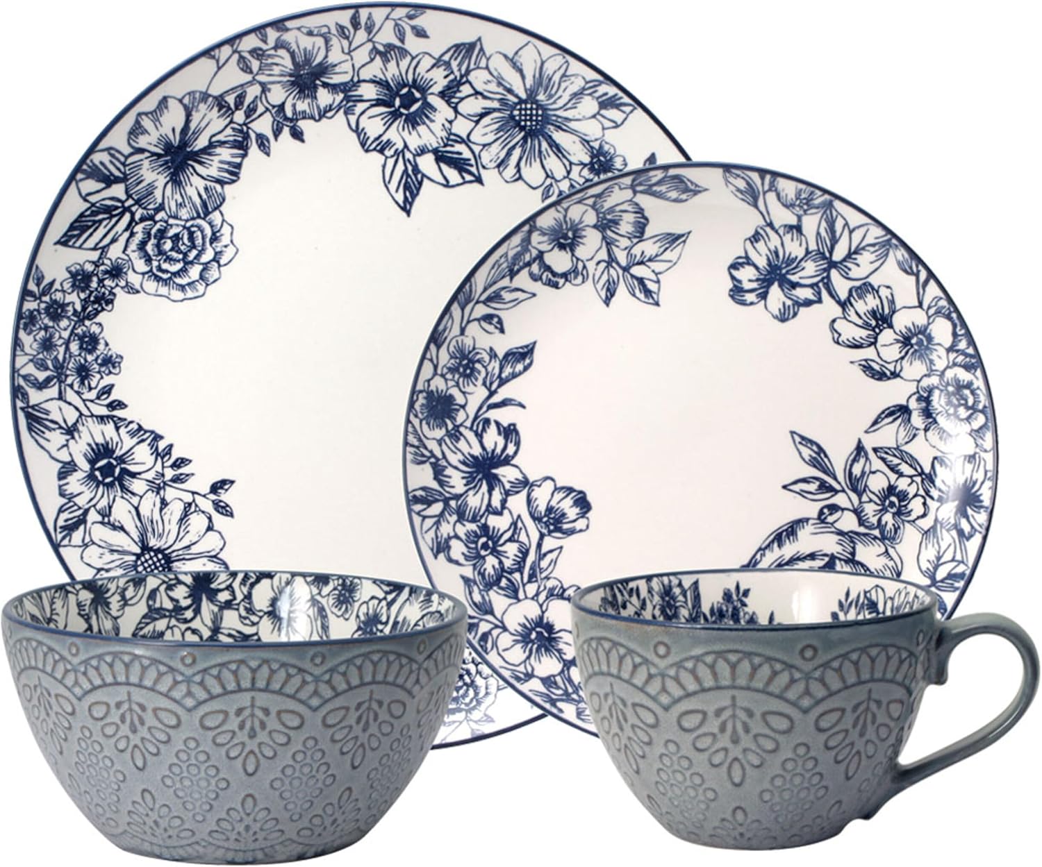 Pfaltzgraff Gabriela Blue 16-Piece Dinnerware Set, Service for 4, Dura