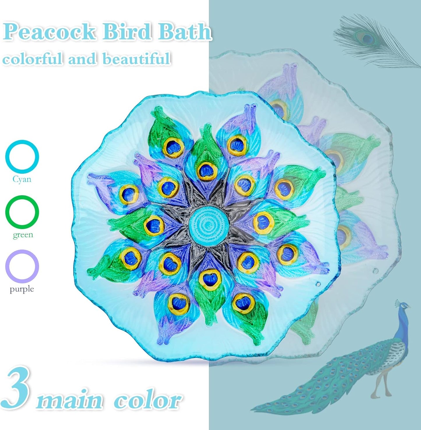 MUMTOP Hanging Bird Bath - Bird Baths for Outdoors, Peacock Glass BirdBath Outdoor Birdfeeders for Garden and Patio Decor