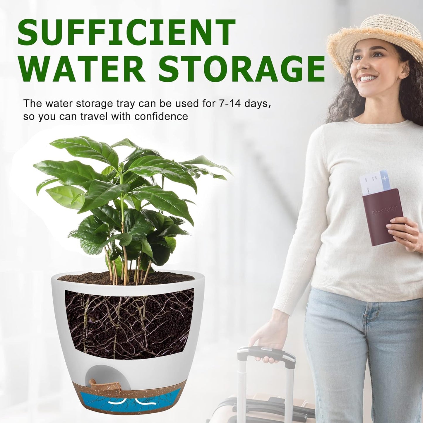 Plant Pots 10/9/8/7.5/7 Inch Self Watering Pots, Set of 5 Plastic Plan