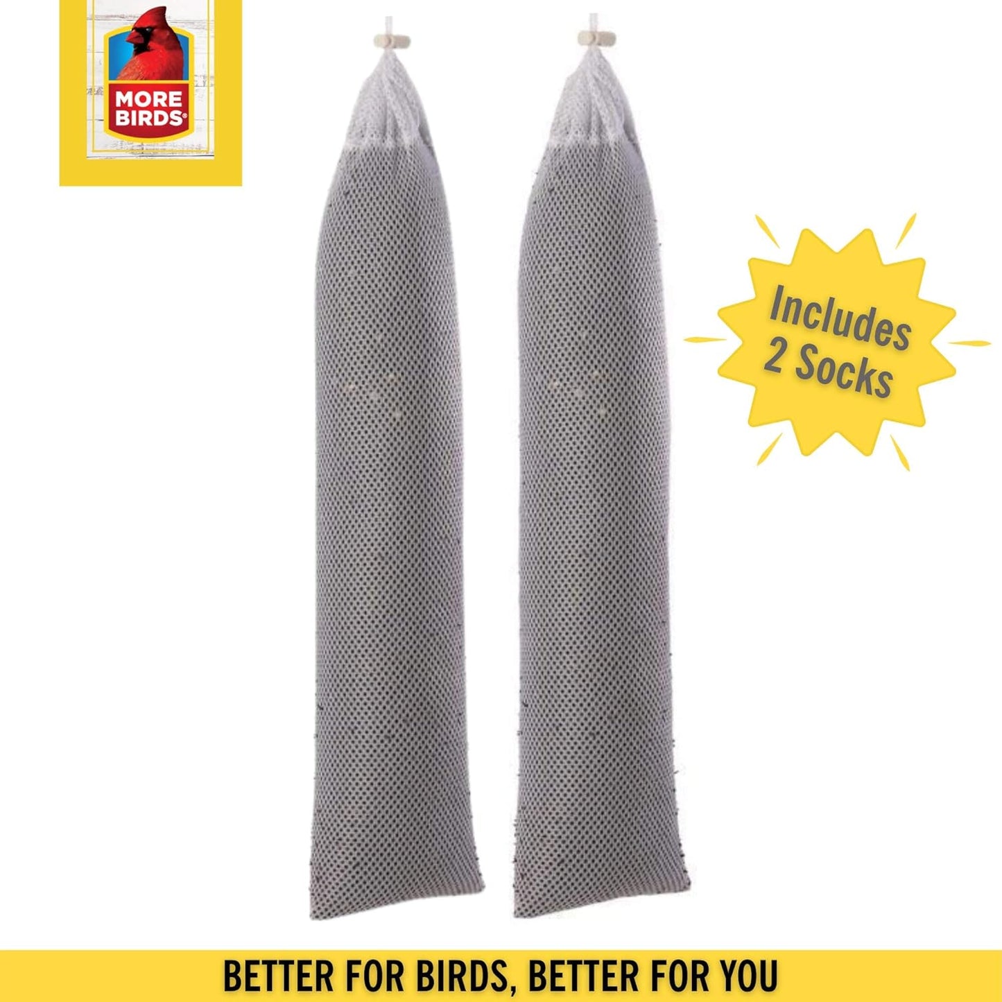 More Birds Finch Sock Bird Feeder, Nyjer or Thistle Seed, 2 lb Seed Capacity, 2 Pack