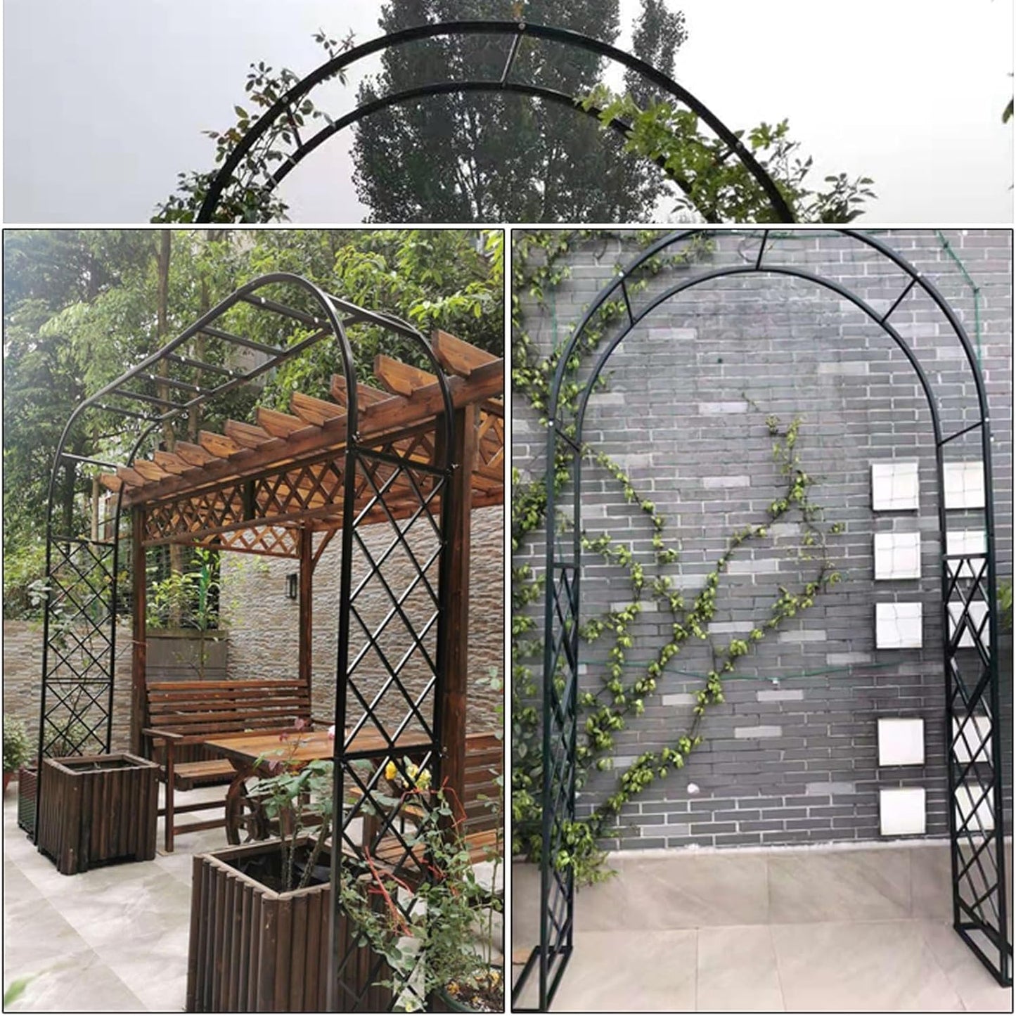 Durable Metal Rose Arch Trellis - Weather-Resistant Garden Arch for Climbing Plants, Outdoor Decor, Lawn & Garden (White, 2.4x2.3x0.4m)