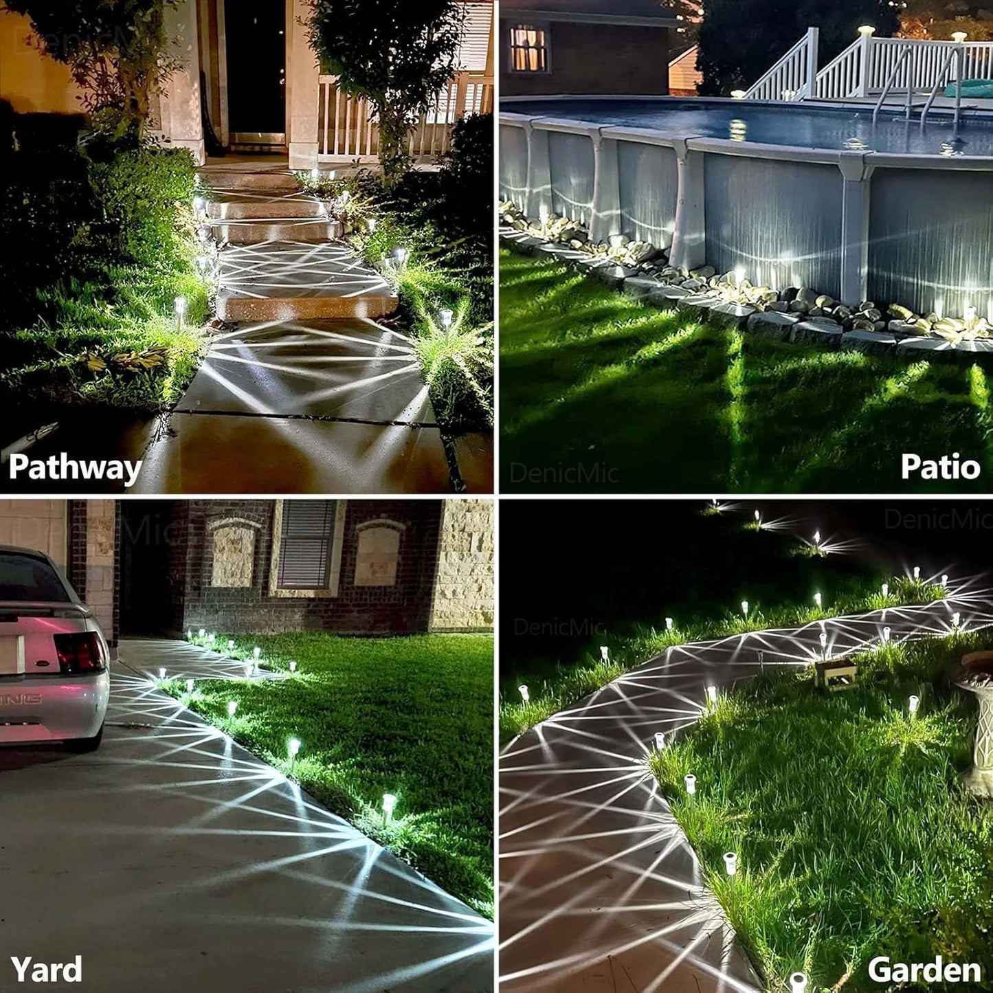 DenicMic Solar Lights Outdoor 10 Pack Waterproof 6000K Cold White LED 