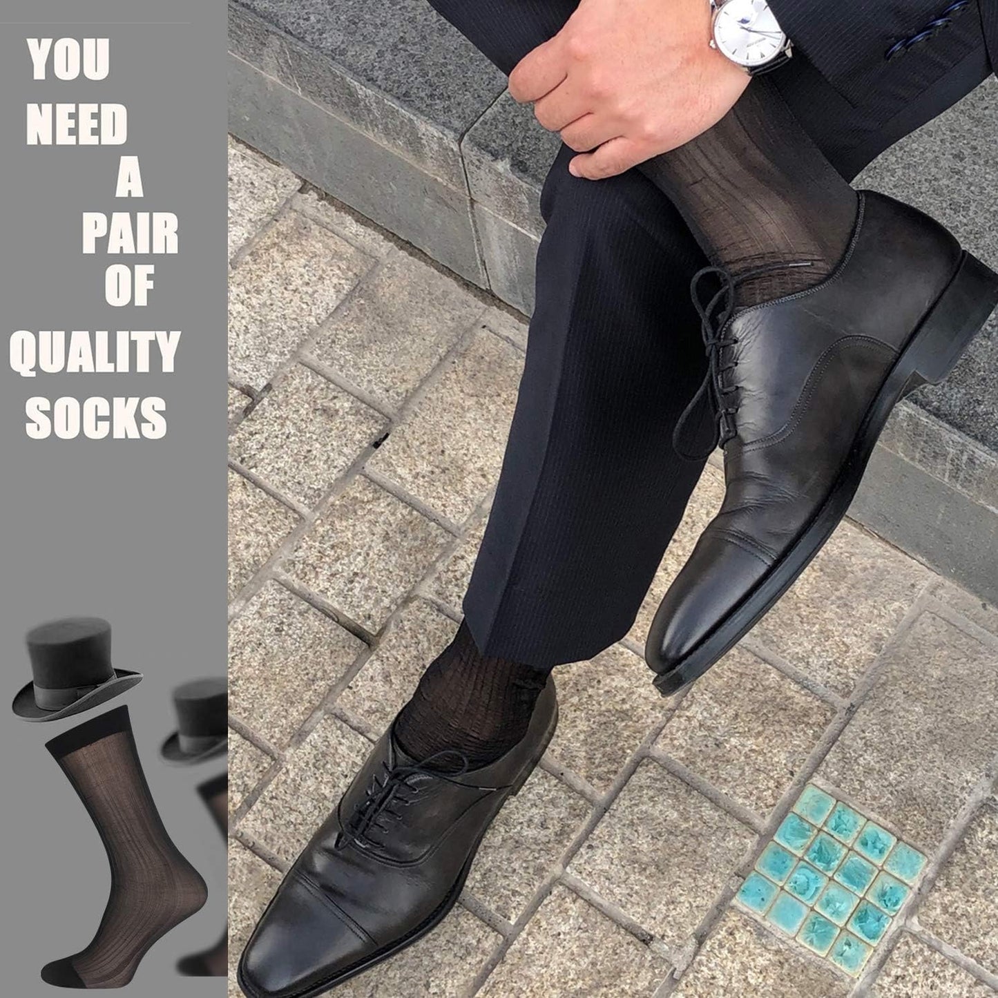 Uaussi 10 Pairs Mens Ultra Thin Dress Socks Silk Sheer Business Socks 