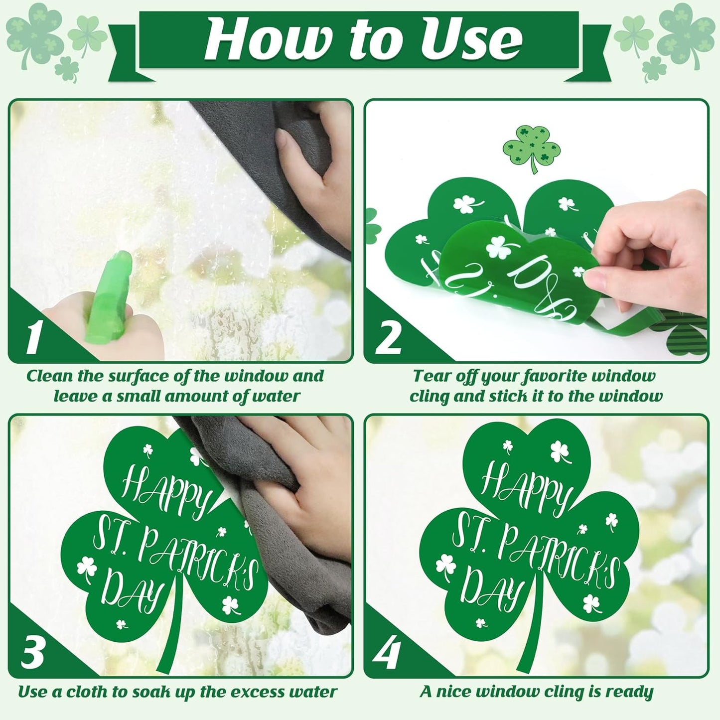 9 Sheets St Patricks Day Window Clings, 116 PCS St Patrick's Day Shamrock Window Stickers for St Patricks Day Decorations, Green Static Spring Window Clings for Glass Windows Decor