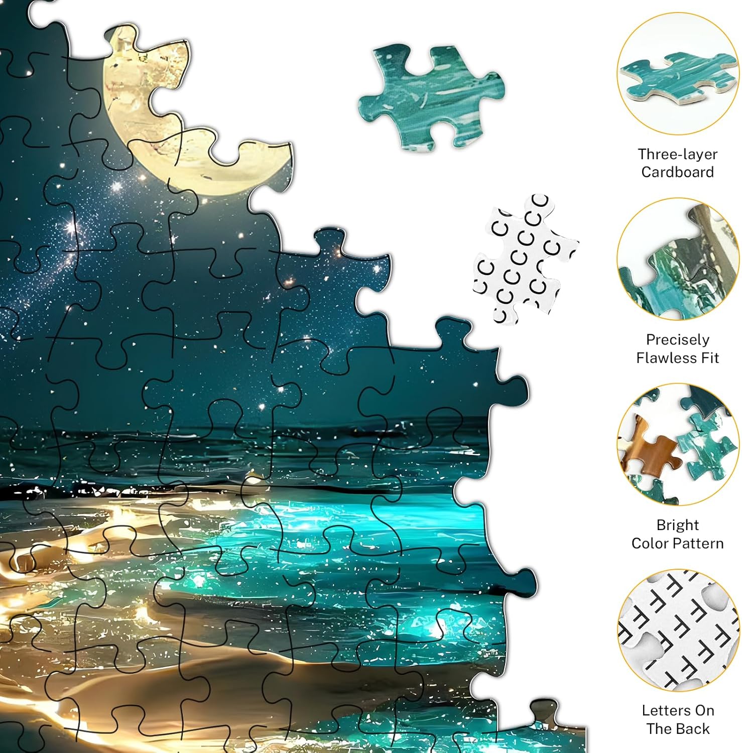 Moonlight Jigsaw Puzzles for Adults 1000 Pieces, Sparkling Beach Natur