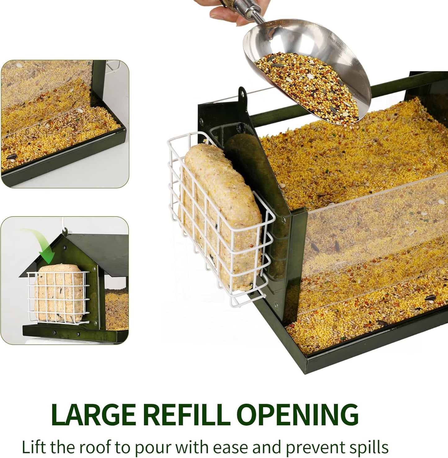 Solution4Patio Bird Feeders for Outdoors Hanging, All Metal, Double Su