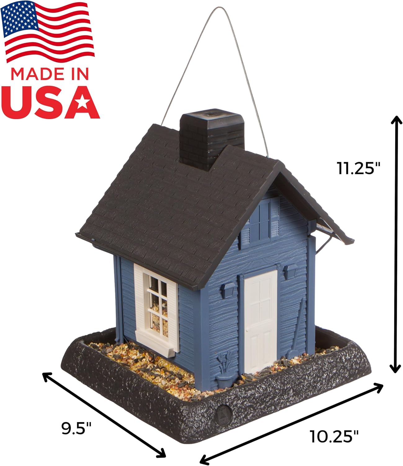 North States Village Collection - Blue Cottage Bird Feeder: Hanging Bird Feeder for Outdoors, Holds 5 Pounds of Seed