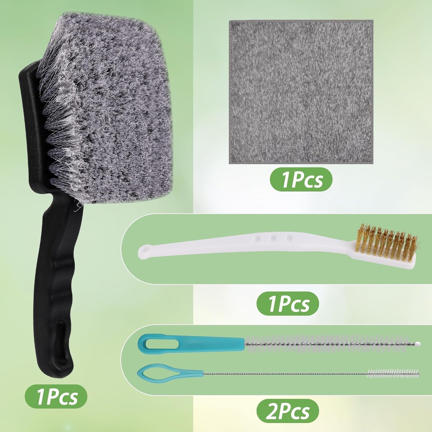 5Pcs Bird Bath Brush Kit, Larbeti 1P Hard Silk Bristle Bird Bath Cleaner Brush, 2P Hummingbird Feeder Cleaning Scrub, 1P Steel Wire Scrub, 1P Clean-Cloth to Hummingbird Feeders, Bath Feeders
