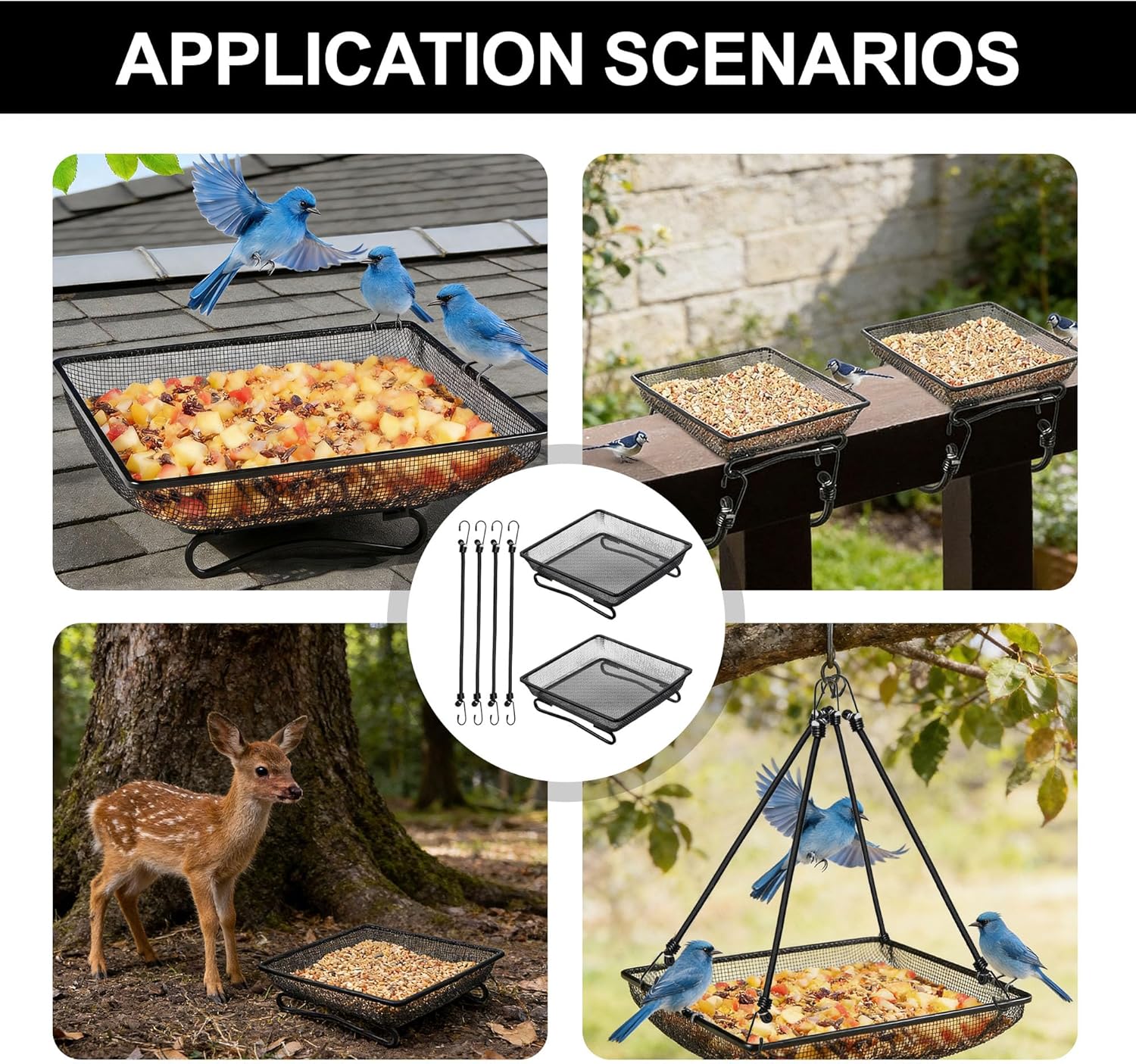 2 Pcs Deck Railing Bird Feeder Tray for Balcony 7 x 7 x 2 Inch Compact
