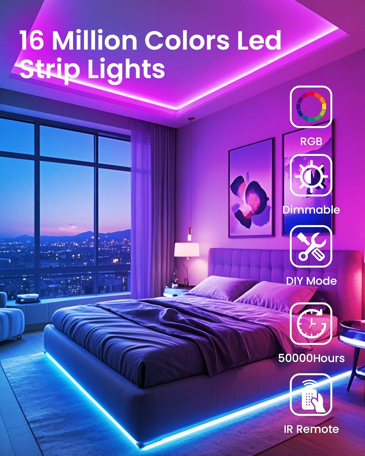 VOLIVO LED Strip Lights for Bedroom 200ft, Smart Bluetooth RGB Light S