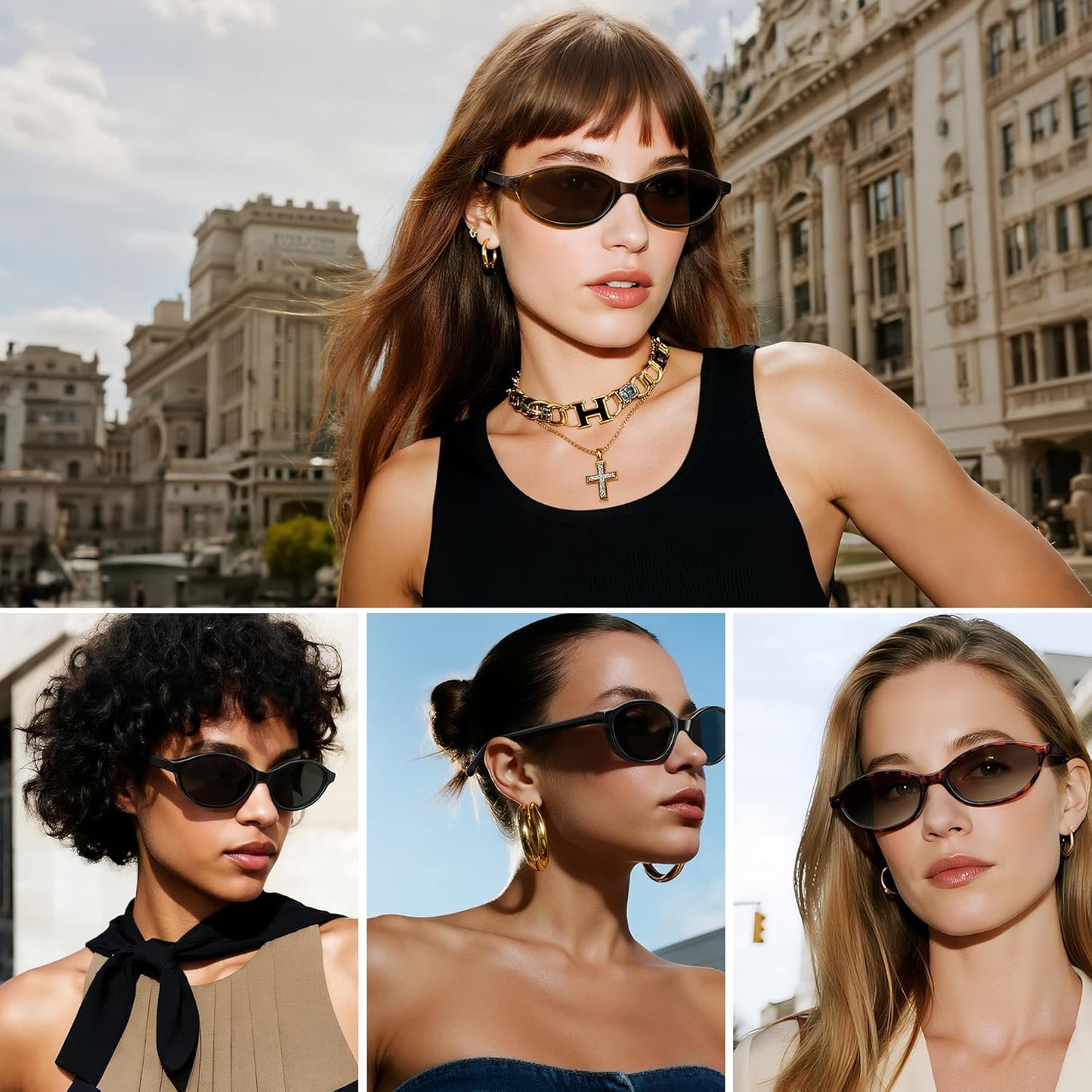 Sunglasses Womens Retro Oval Sunglasses for Women - Cat Eye 90s Glasse