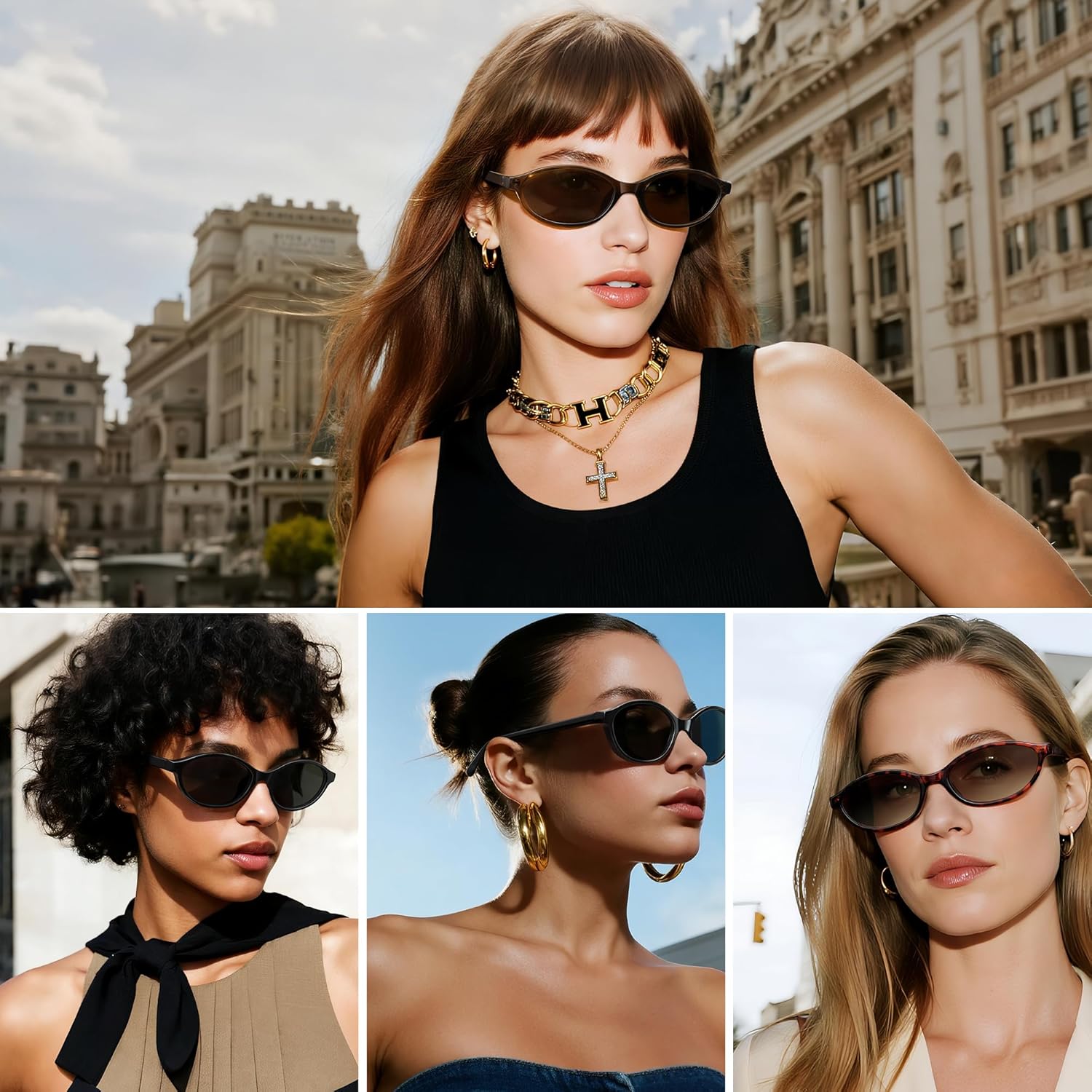 Sunglasses Womens Retro Oval Sunglasses for Women - Cat Eye 90s Glasse