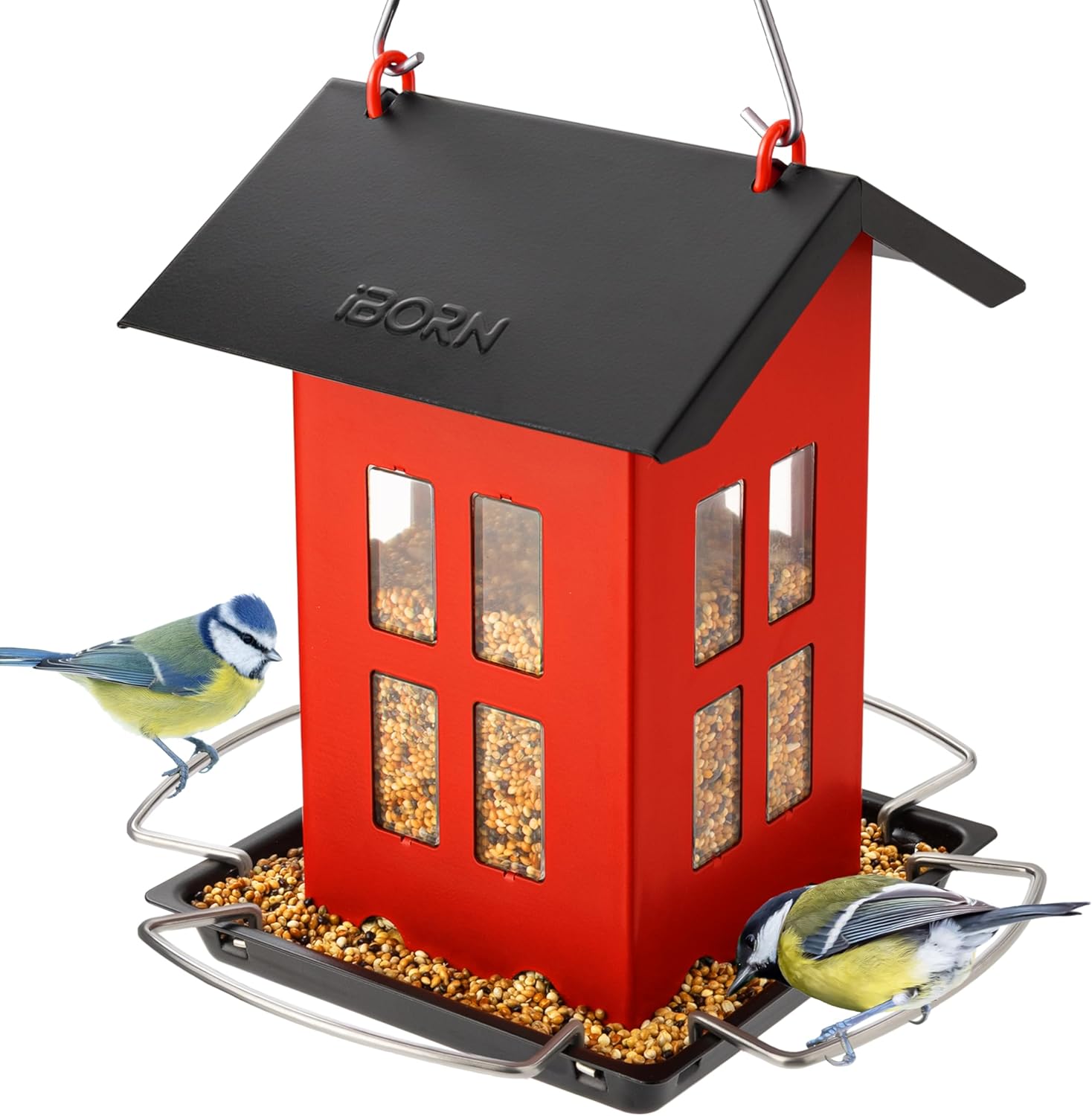 iBorn Bird Feeder House, Metal Bird Feeders for Outdoors Hanging,Doubl
