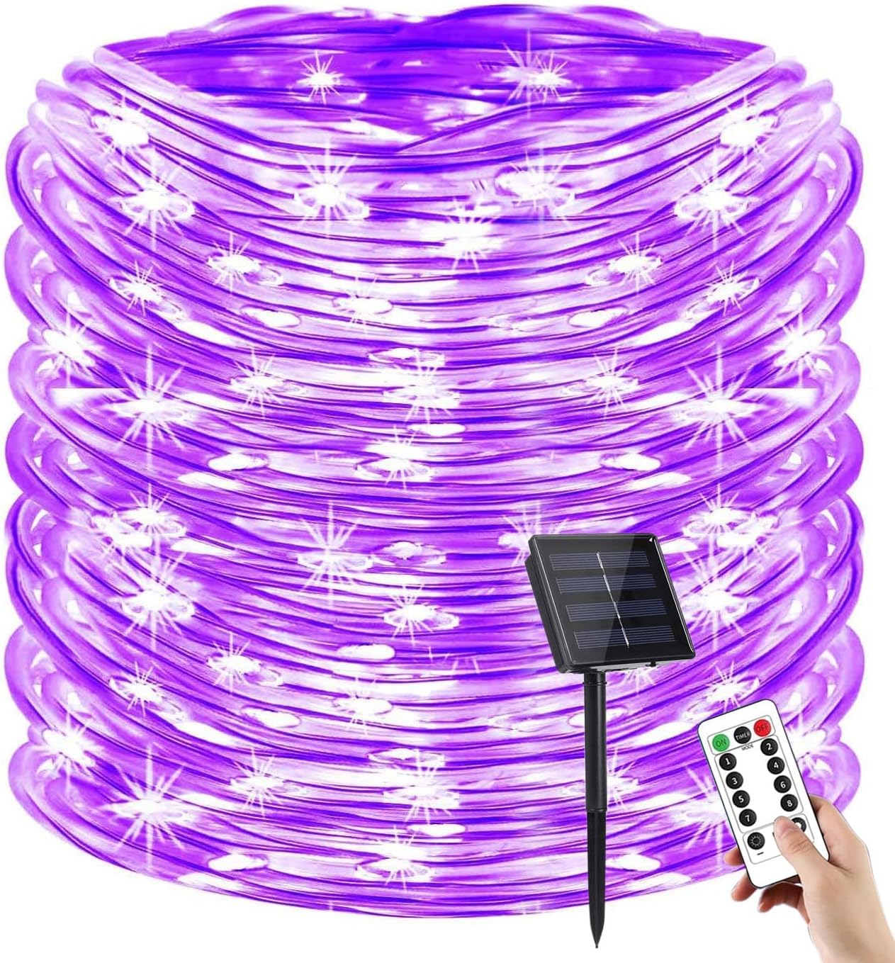 Solar Rope Lights, 500 LEDs 170ft Waterproof Solar Rope Lights with Copper Wire, Patio, Path, Tree, Holiday and Party Decorative (Purple)
