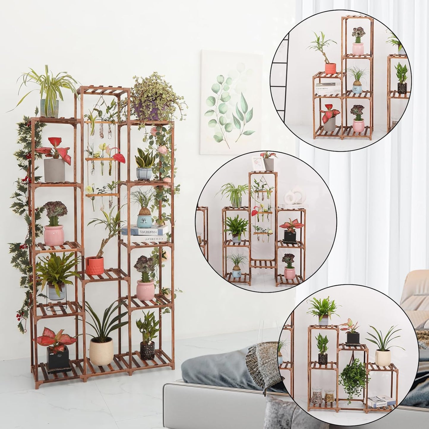 XXXFLOWER Plant Stand Indoor Outdoor 13 Tiers Wood Plant Shelf for Mul