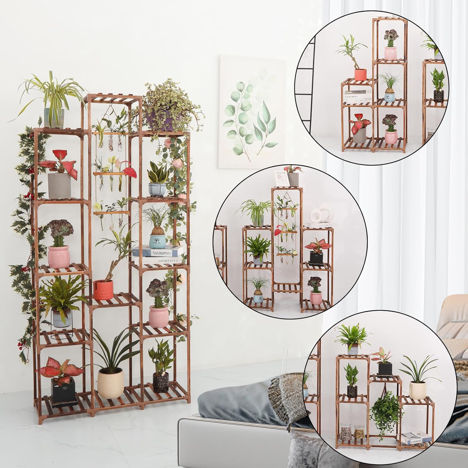 XXXFLOWER Plant Stand Indoor Outdoor 13 Tiers Wood Plant Shelf for Mul