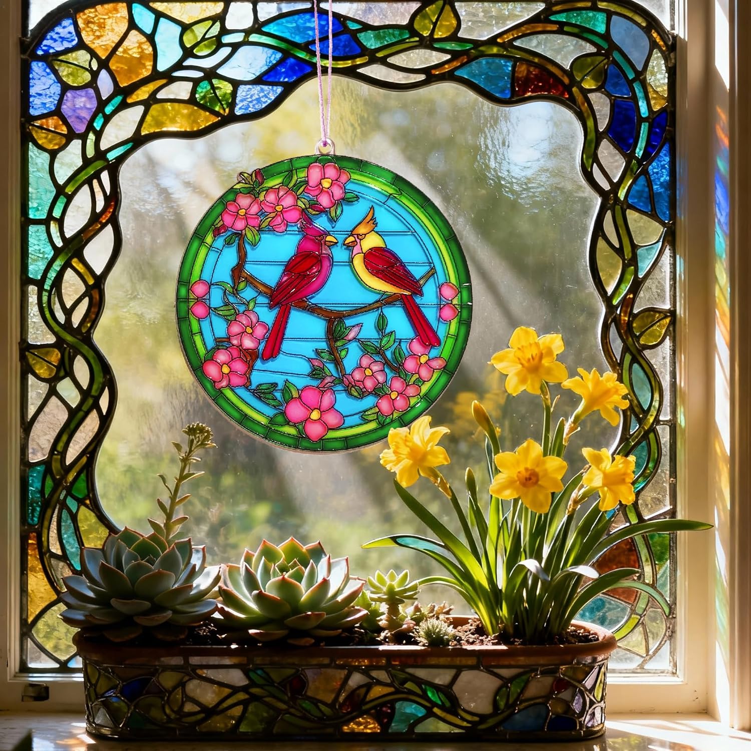 Ayhuhra Cardinal Stained Glass Suncatcher Craft Kit-6" Red Bird Sun Ca