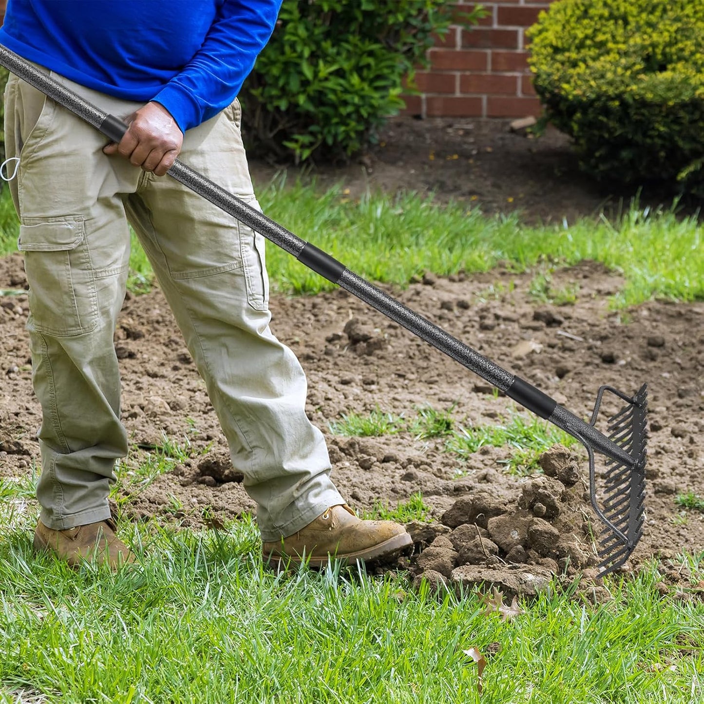 63'' Bow Rake ，17 Tines Metal Head Rakes with Stainless Steel Handle，H