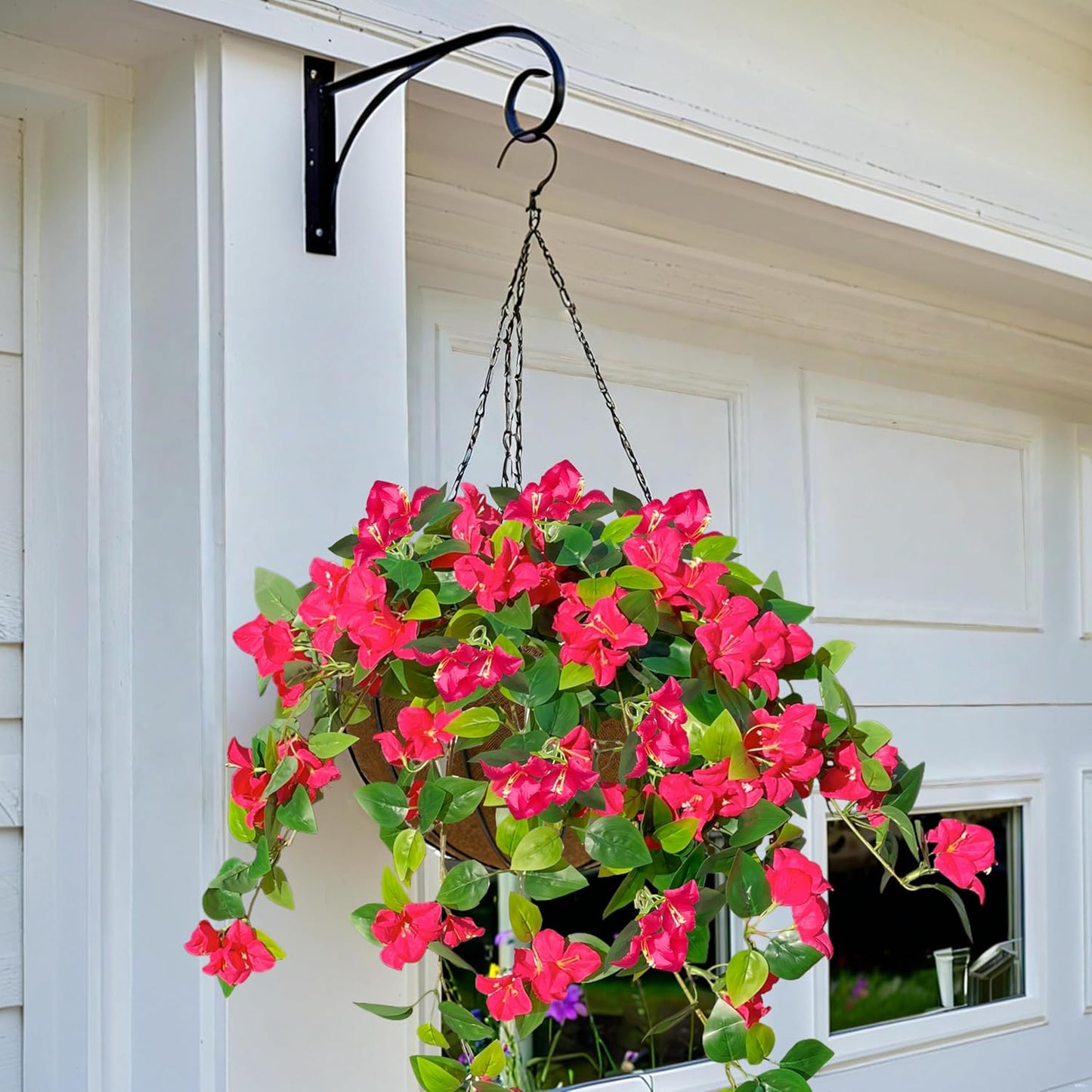 Artificial Faux Bougainvillea Flowers Plants for Outdoor Outside UV Resistant, 2 PCS Fake Silk Long Hotpink Hanging Vines Realistic Look Real for Spring Porch Planter Pot Patio Balcony Yard Decoration