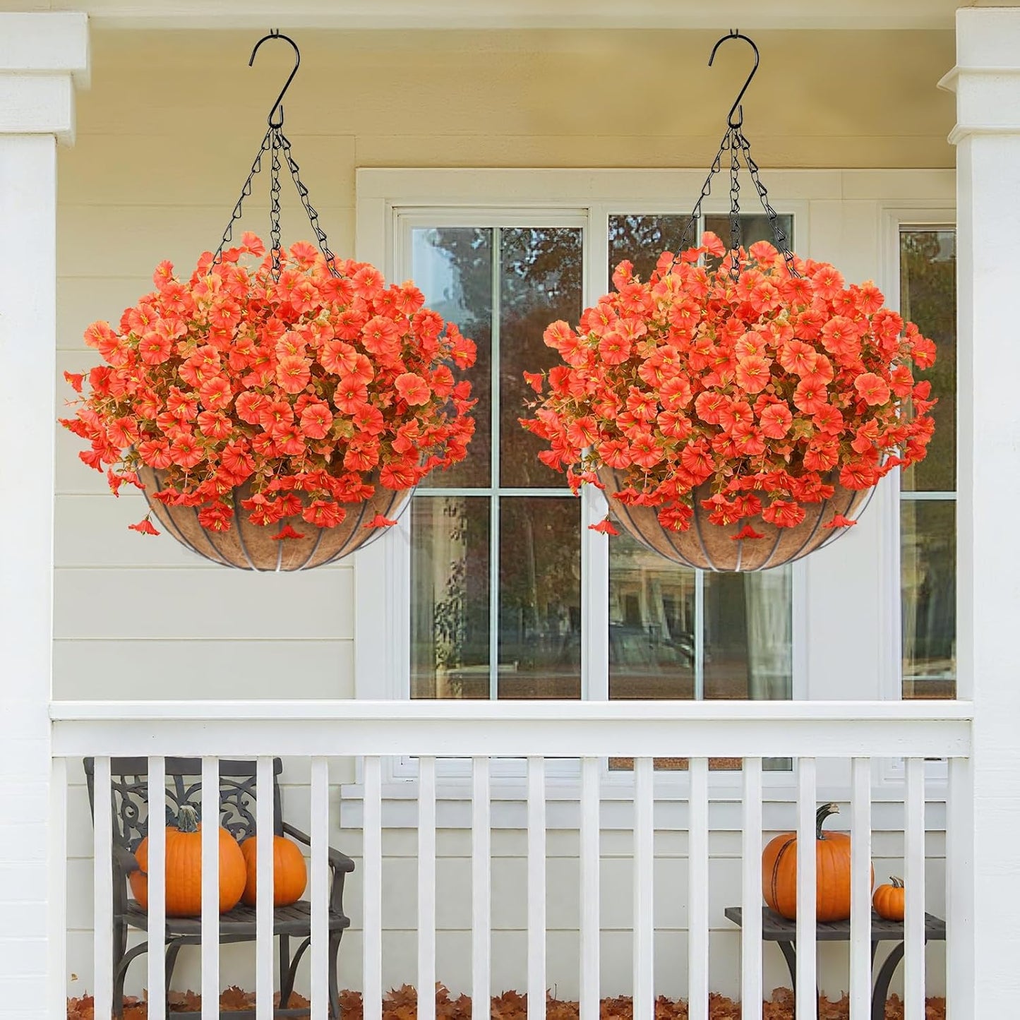 MARTINE MALL Artificial Fall Flowers for Outdoors, 12 Bundles Faux Fall Flower for Outdoor Planters, UV Resistant Fall Flowers Artificial for Outdoors Fake Autumn Petunias for Front Porch (Orange)