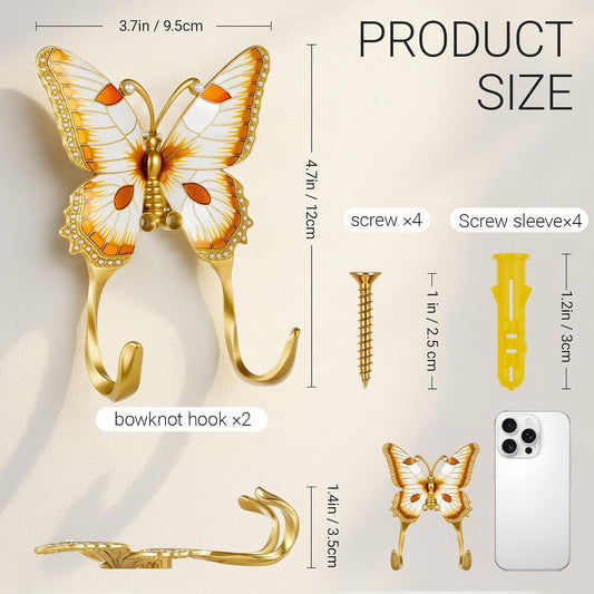 Weysat 2 Pcs Decorative Wall Hook Vintage Butterfly Shaped Wall Hook C