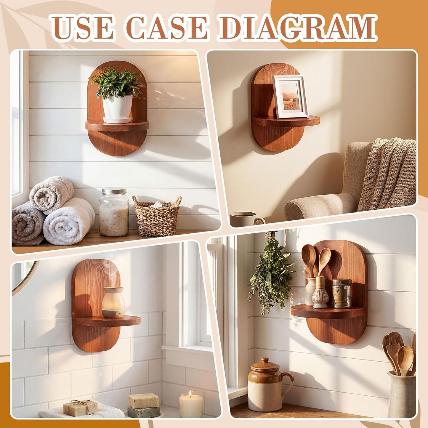 2 Pack Wooden Wall Mounted Plant Holder, Wall Hanging Plant Holders for Indoor Plants Flower Pot Hanging Shelves for Bedroom Living Room Porch Balcony Outdoor Decor