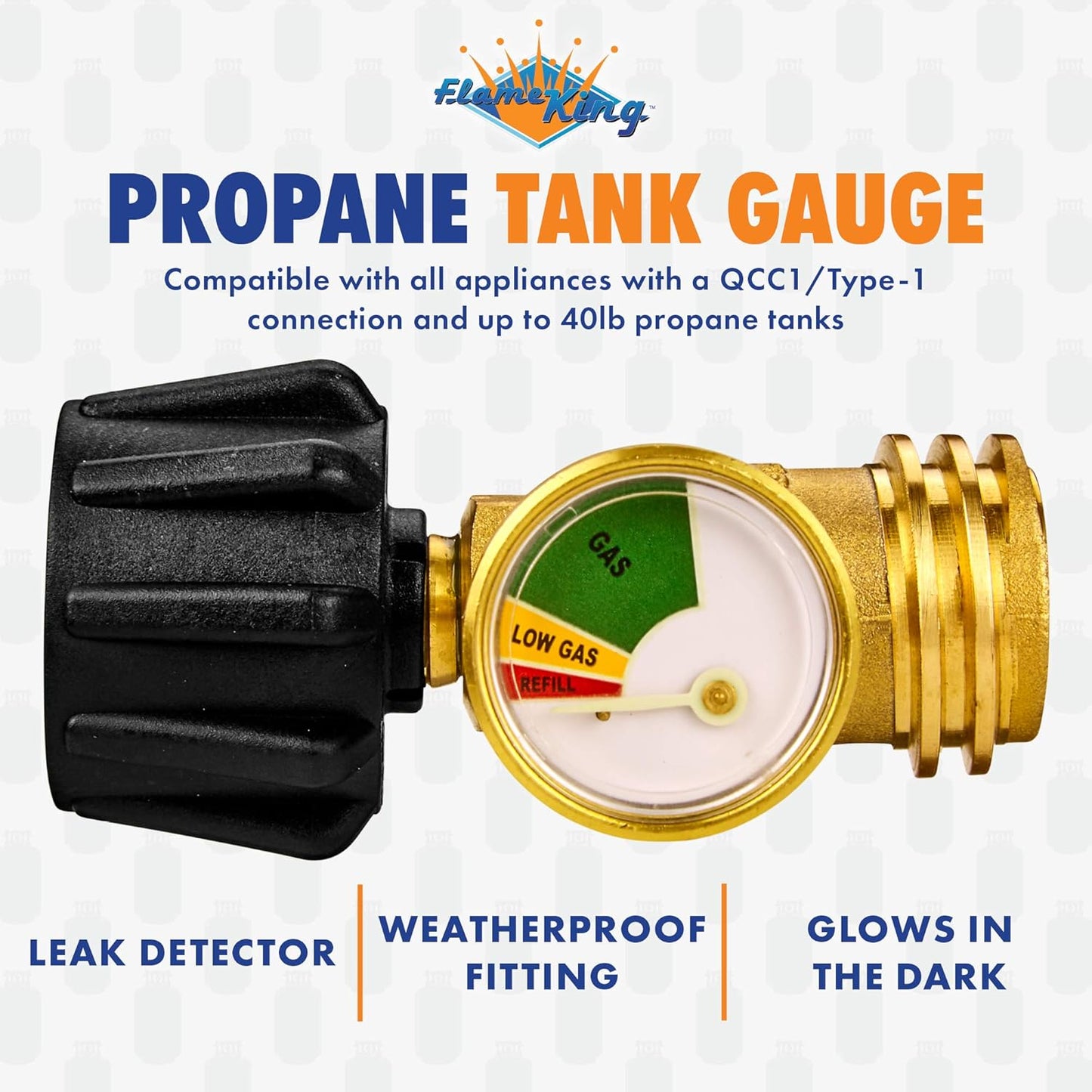Flame King Propane Tank Gauge Level Indicator Leak Detector Gas Pressure Meter Color Coded & Glow in The Dark Universal for Cylinder, BBQ Gas Grill, RV Camper, Heater Propane Gas Tank Level Indicator