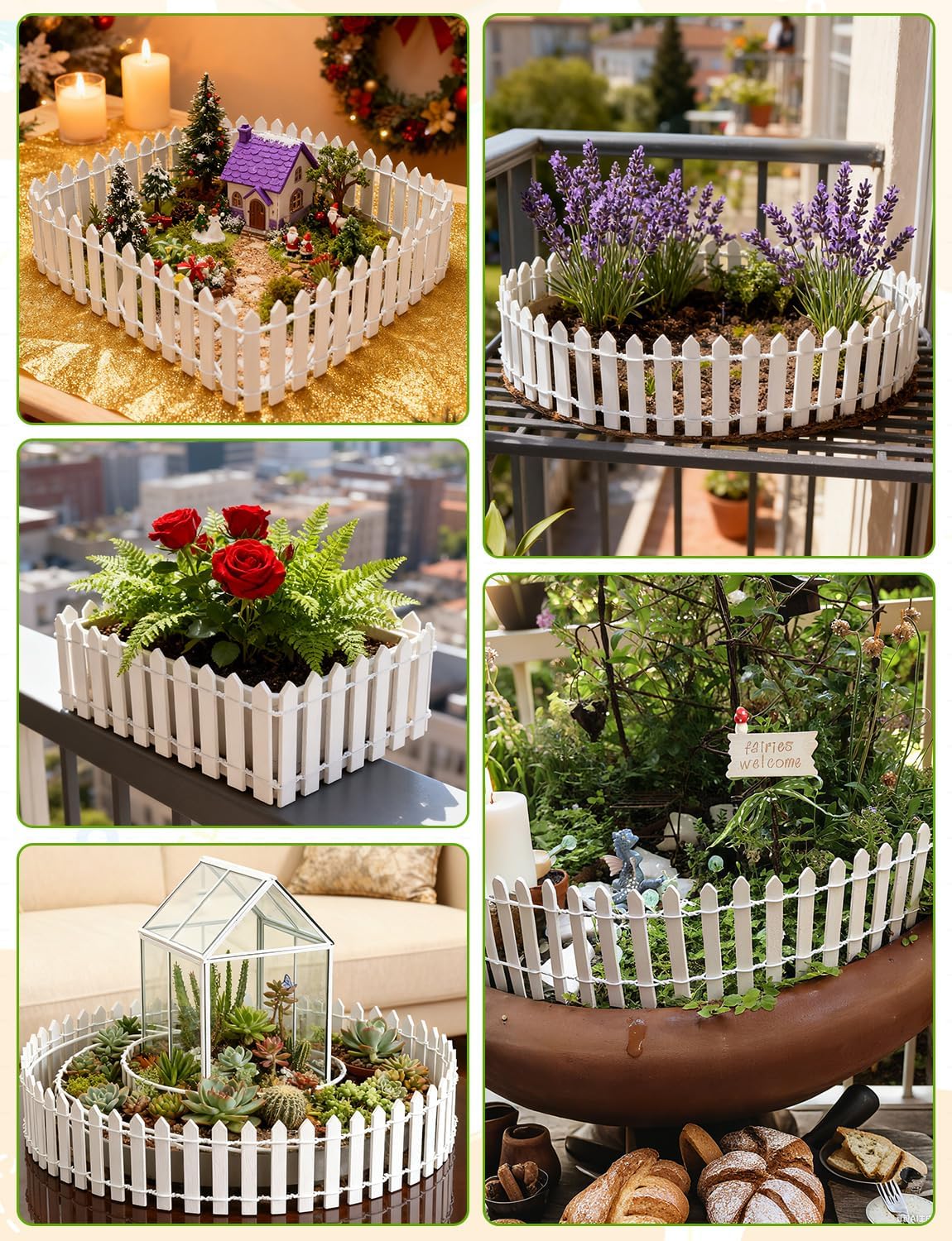 3 PCS 35 Inch Mini Christmas Garden Fence, White Miniature Fairy Garde