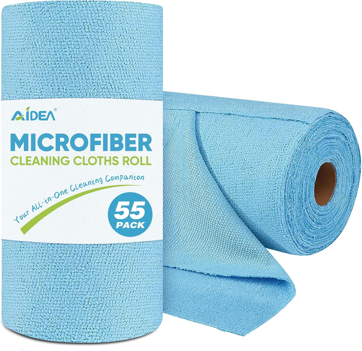 AIDEA Microfiber Cleaning Cloth Roll, Blue Shop Towels 55 Sheets Washa