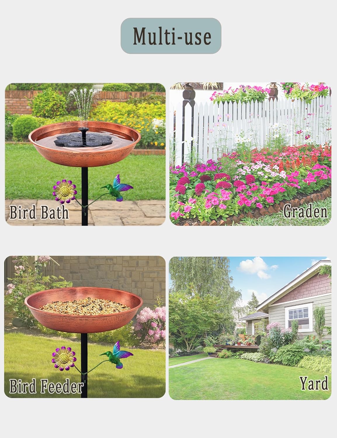 Freestanding Outdoor Bird Bath | Antique Copper 11” Metal Birdbath Bowl & Feeder with Stake for Garden Decor Yard Art (0.5 Gallon)