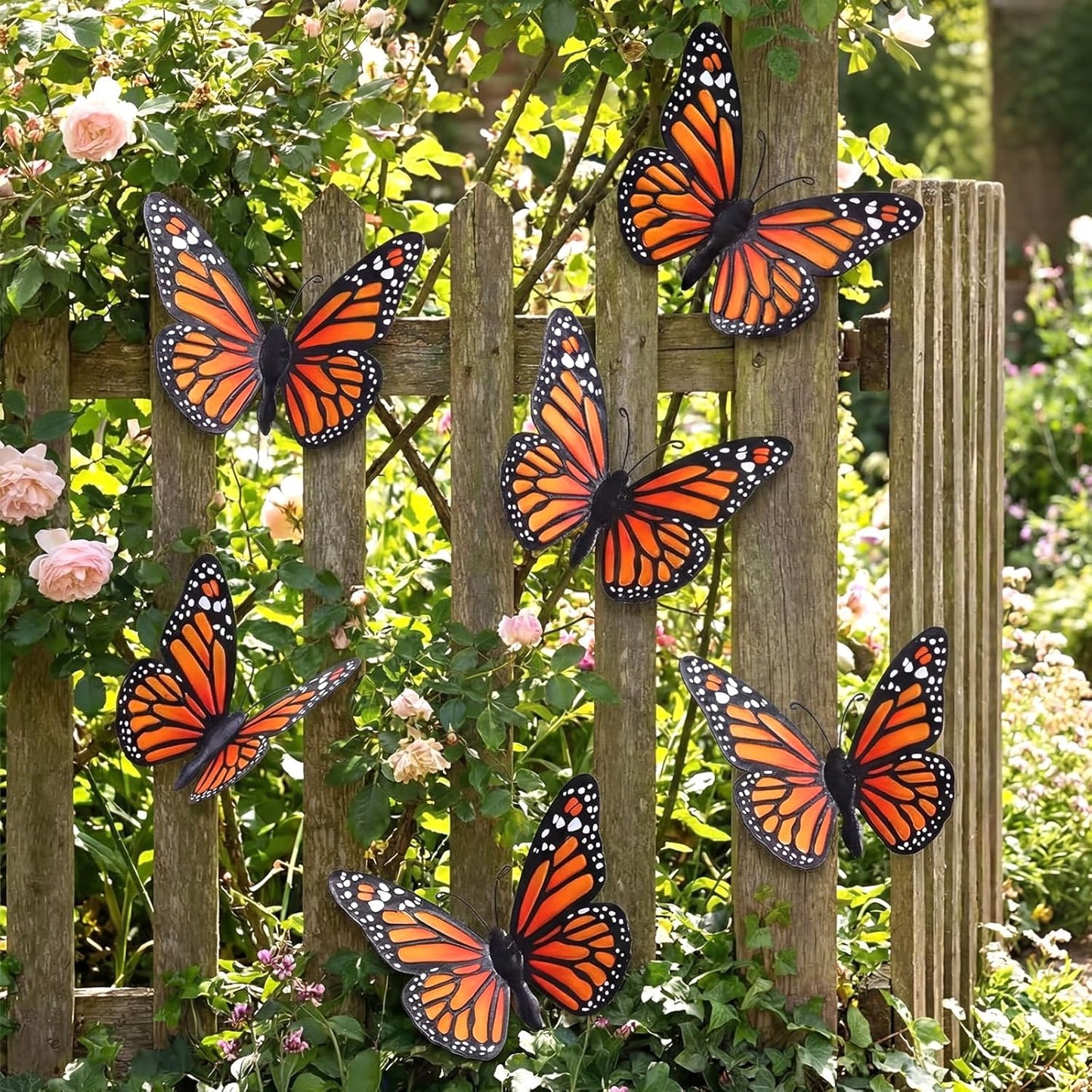 Chunful 6 Pcs 3D Metal Butterfly Wall Art Decorations 9.7 x 6.7 Inch Monarch Butterflies Wall Sculpture Hanging Sticker for Outdoor Fences Patio Yard Fence Garden Metal(3 Styles)