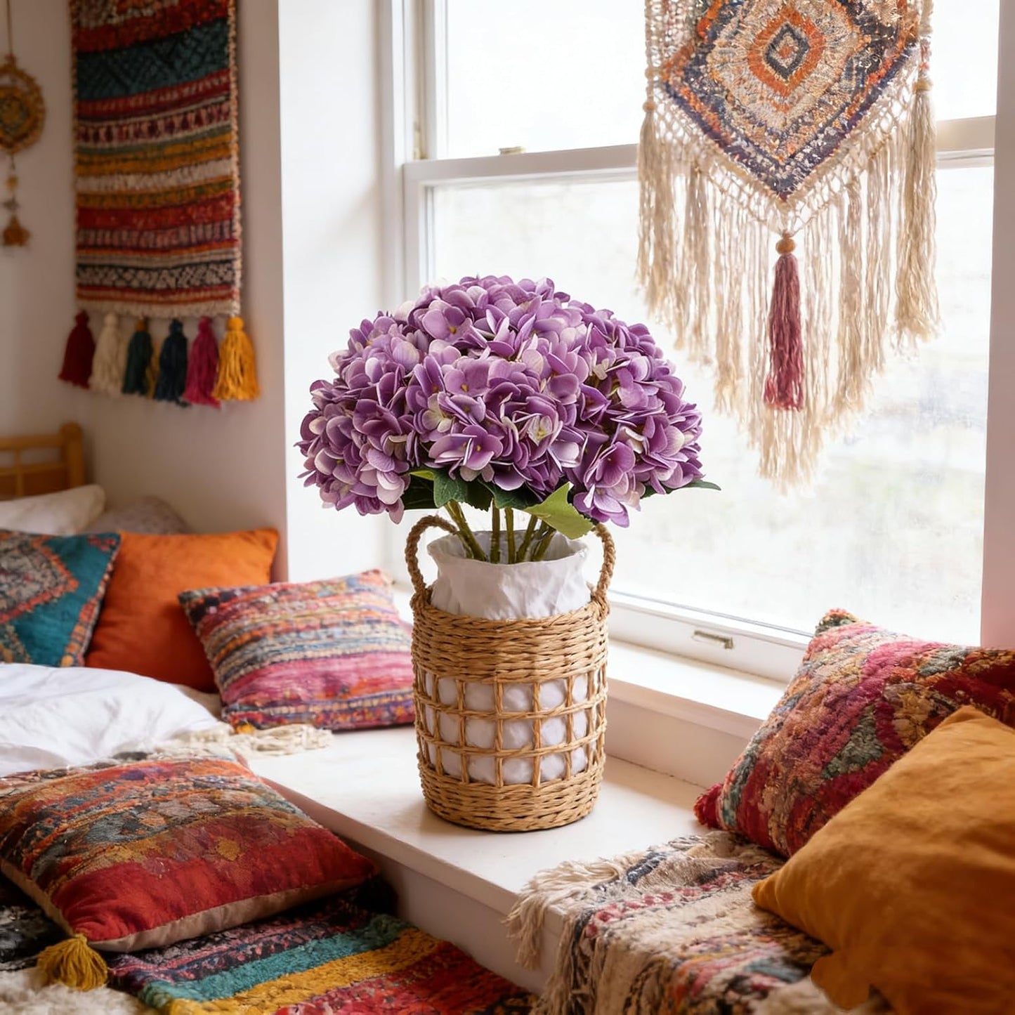 Kimura's Cabin 6Pcs Artificial Silk Hydrangea Fake Flowers Faux Hydrangea Bouquet for Home Table Centerpieces Wedding Garden Party Decoration (Purple)