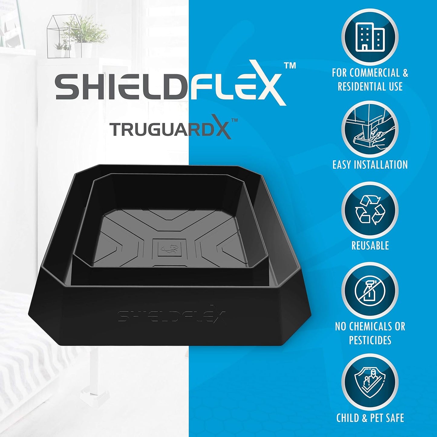 Bed Bug Trap — 8 Pack | TruGuard X Bed Bug Interceptors (Black) | Eco 