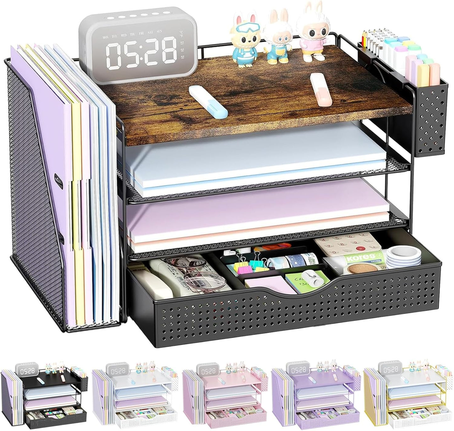 gianotter Wood Desk Organizers and Accessories with File Holder, 4-Tie