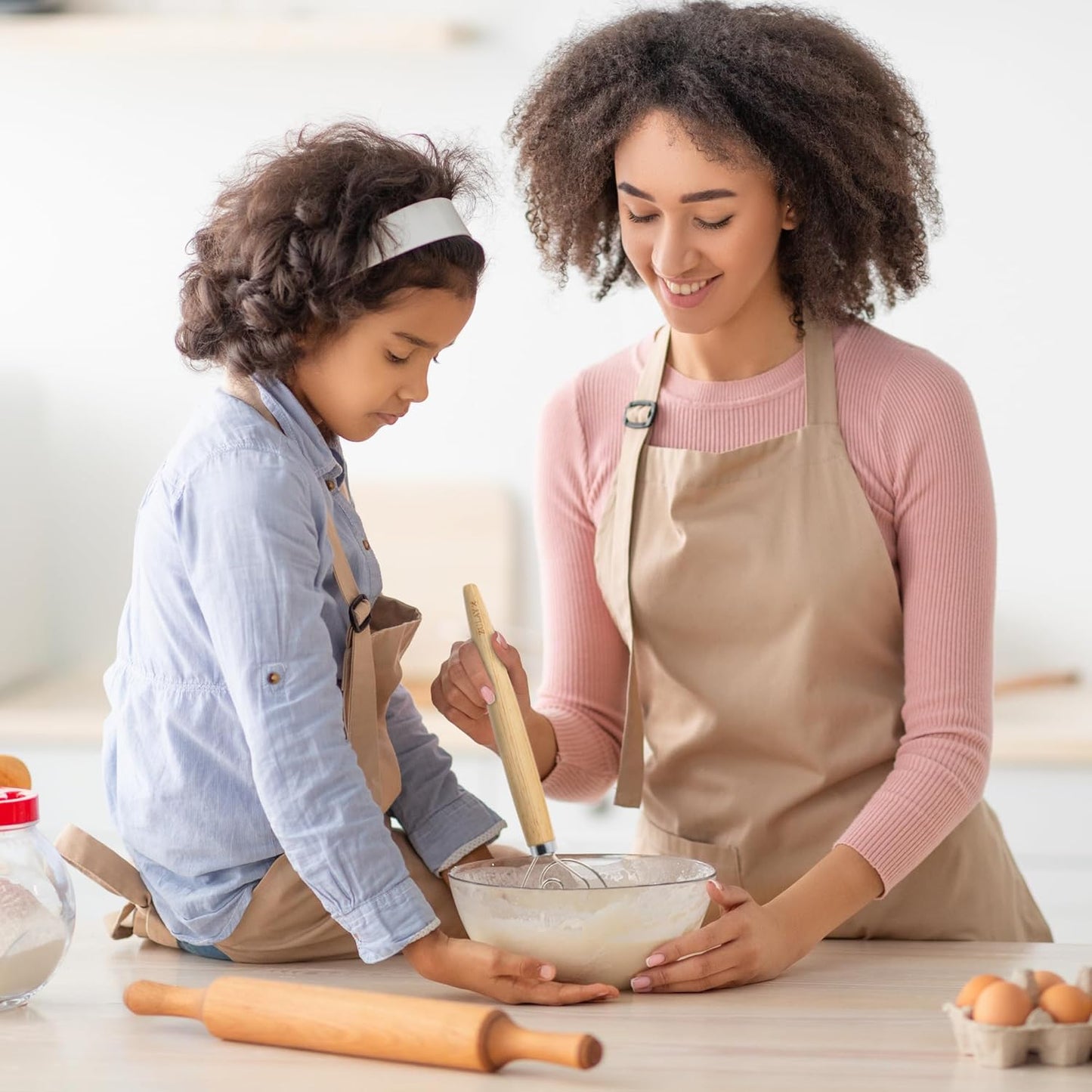 Zulay Kitchen 13-Inch Danish Dough Whisk - Wooden Danish Whisk for Dough with Stainless Steel Dough Hook - Traditional Dutch Whisk - Bread Whisk for Sourdough, Pizza, Pastry, Cake Batter